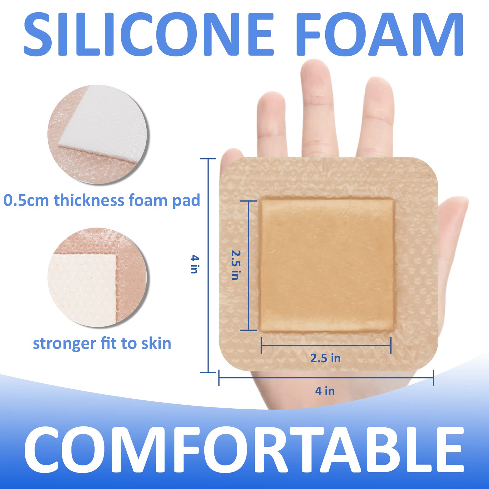 Dr. Med Silicone Foam Dressing with Gentle Adhesive Border 4x4, 10 Individual Pack, Painless Removal High Absorbency Bed Sore Wo