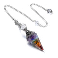 GEHECRST Natural 7 Chakra Healing Crystal Dowsing Pendulum Reiki Gemstone Chips Orgone Pendulum 6 Faceted Hexagonal Pointed Cone