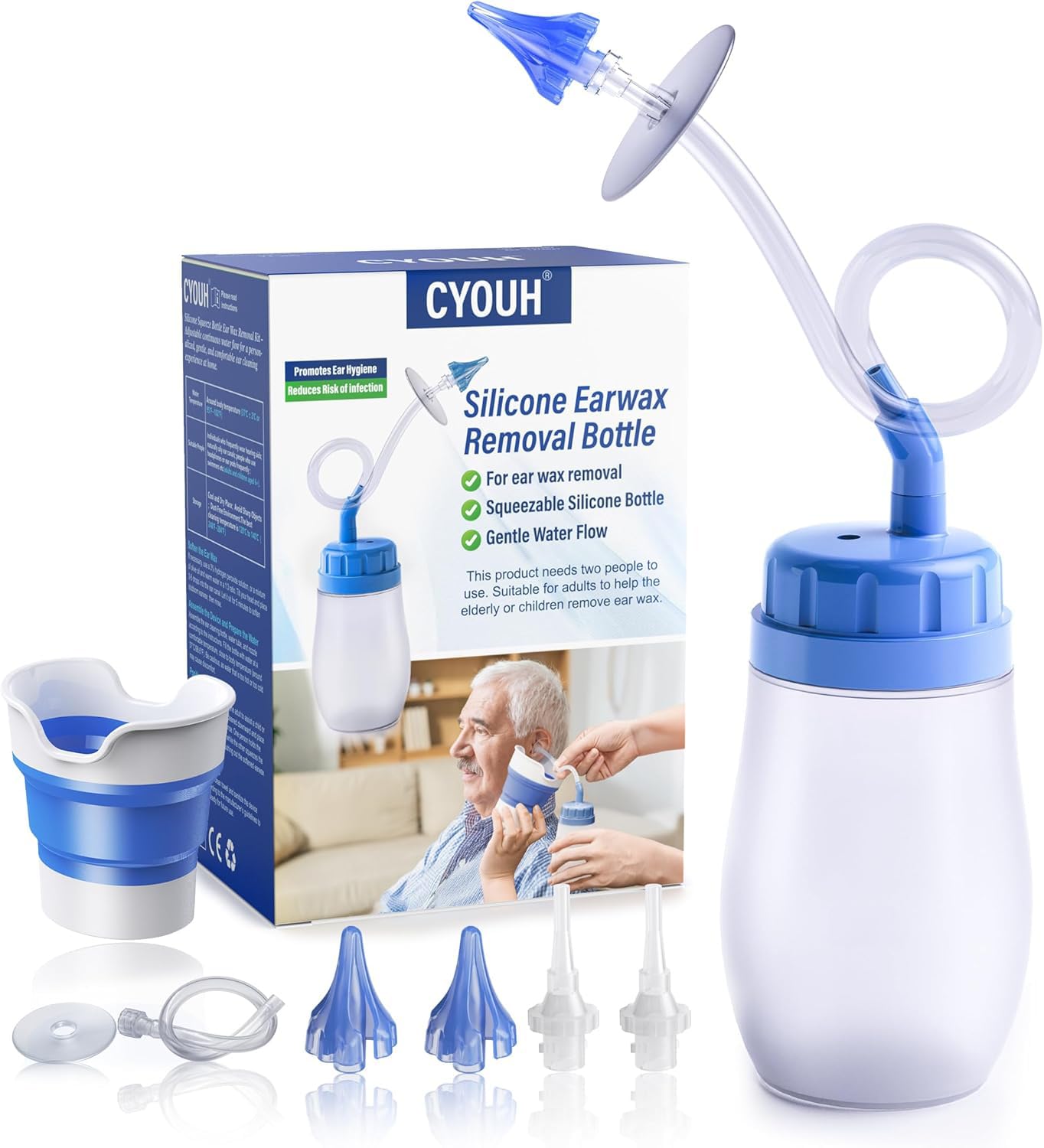 CYOUH Ear Wax Remover, Ear Cleaner, Ear Cleaning Kit, Manual Ear Wash System, Safe and Effective for Cleaning Earwax Deposits(Sa