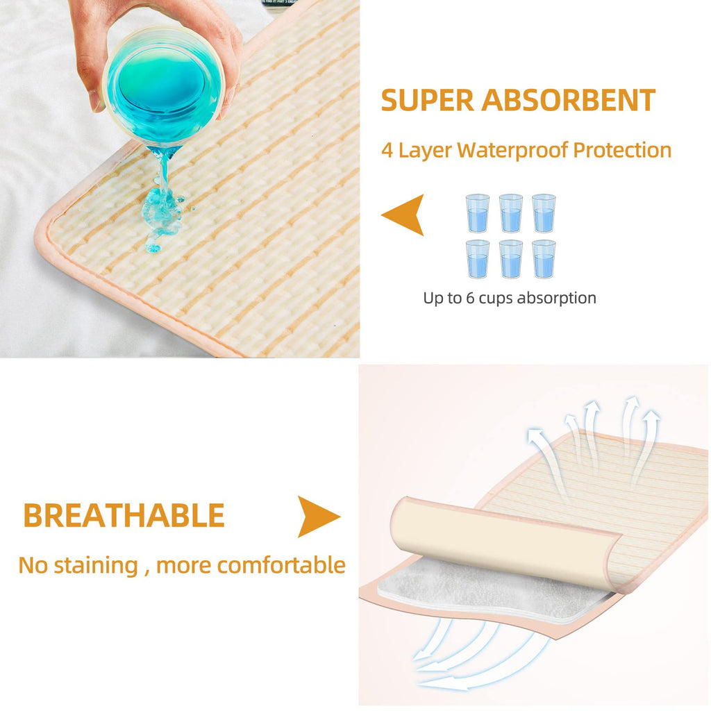 Bed Pads for Incontinence Washable, 3 Packs 36x34 Inch Reusable Waterproof Soft Wetting Pee Underpad for Adults, Elderly, Senior