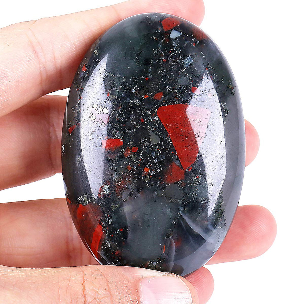 Loveliome Natural Africa Bloodstone Oval Polished Worry Stones, Healing Crystal Indoor Fountain Stones Massage Energy Anxiety Re