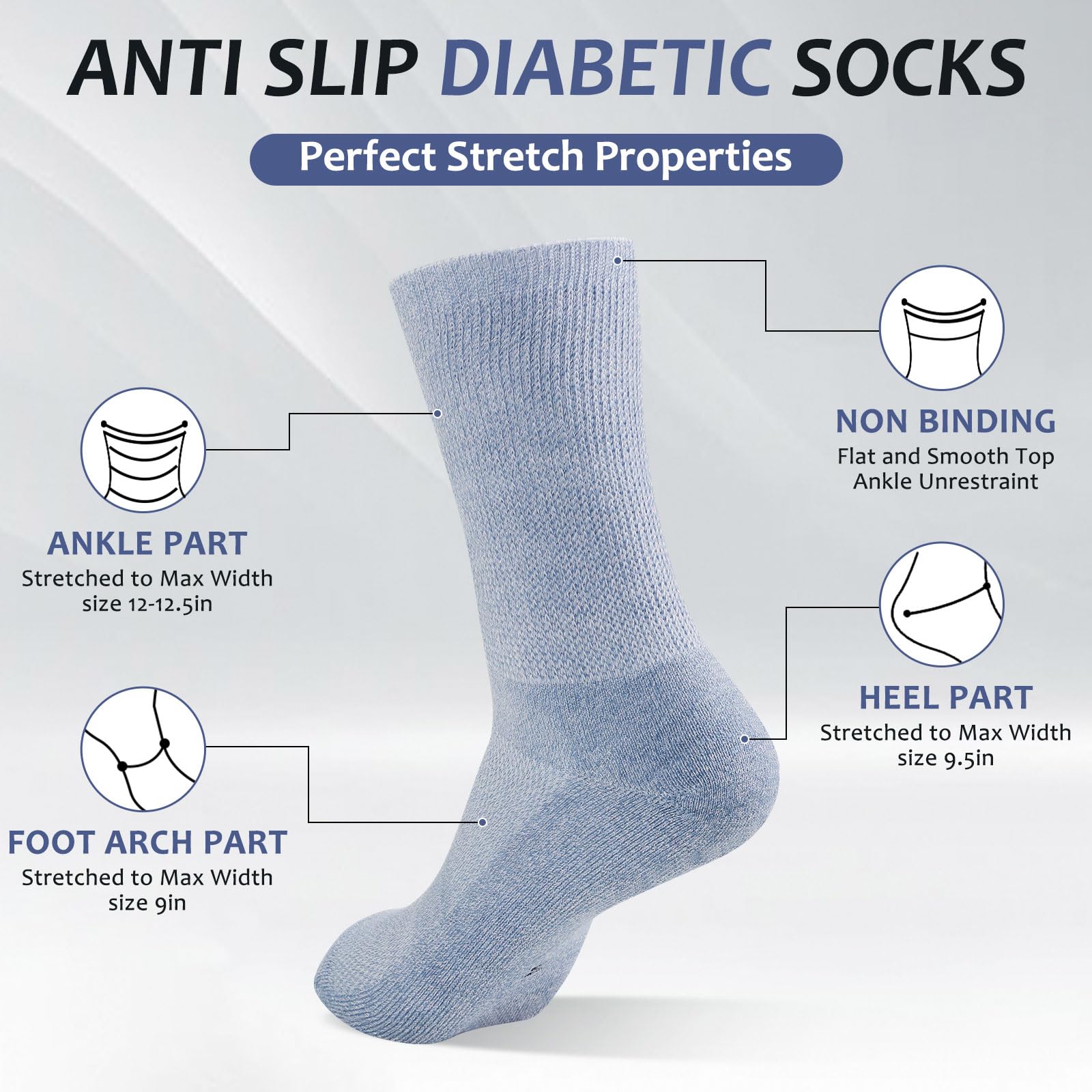 Bulinlulu Diabetic Socks for Men Women-6 Pairs Non Binding Crew Diabetic Neuropathy Socks with Seamless Toe for Men Size 9-12(Me