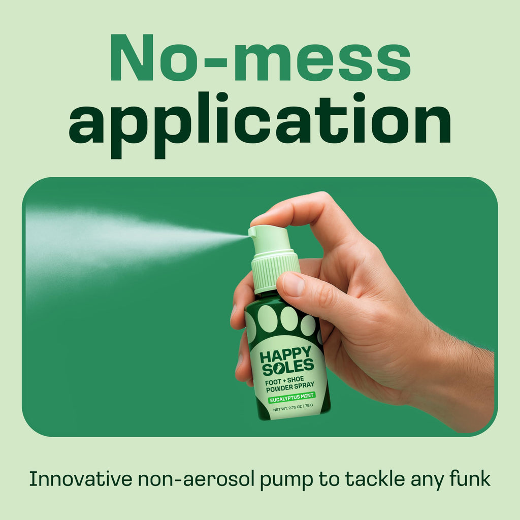 Happy Soles Foot & Shoe Deodorizer Powder Spray - Talc-Free, Vegan, Non-Aerosol Mess-Free Spray - Absorbs Sweat & Fights Odor wi