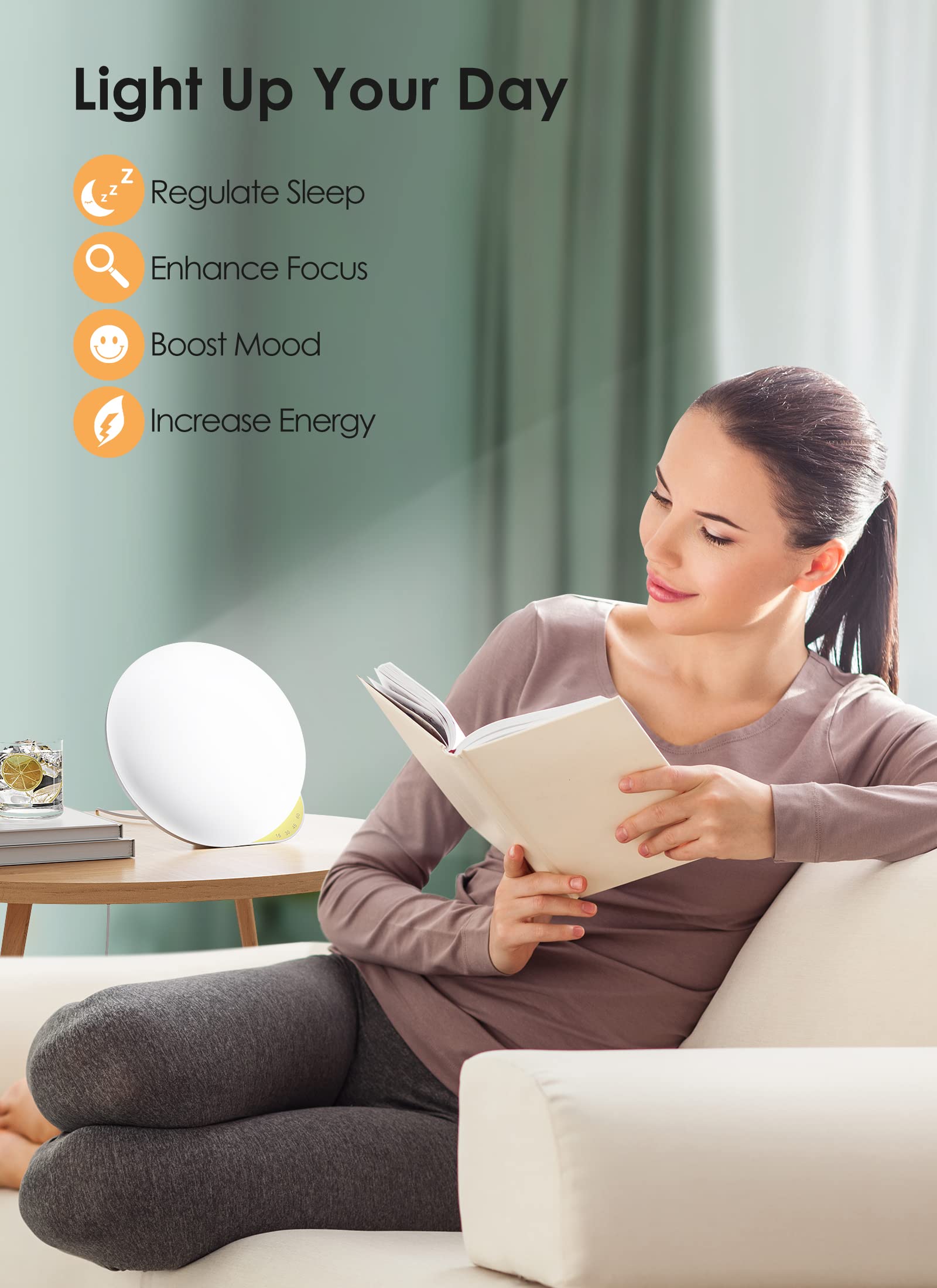 MediAcous Light Therapy Lamp, UV-Free 10000Lux Therapy Light, Sunlight Lamp with 4 Brightness Levels & Color Temperature & Timer