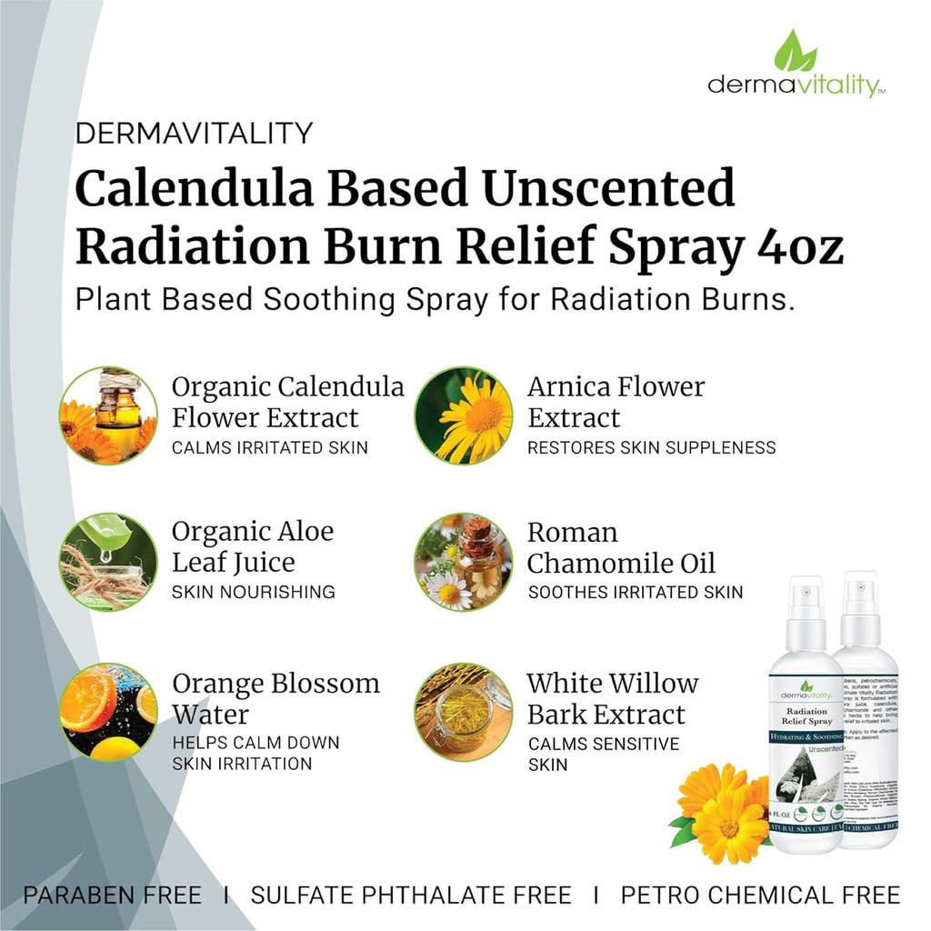 Radiation Burn Relief Spray - Calendula Spray for Radiation Treatment, Unscented, Fragrance Free, Natural Organic Plant Based Mo