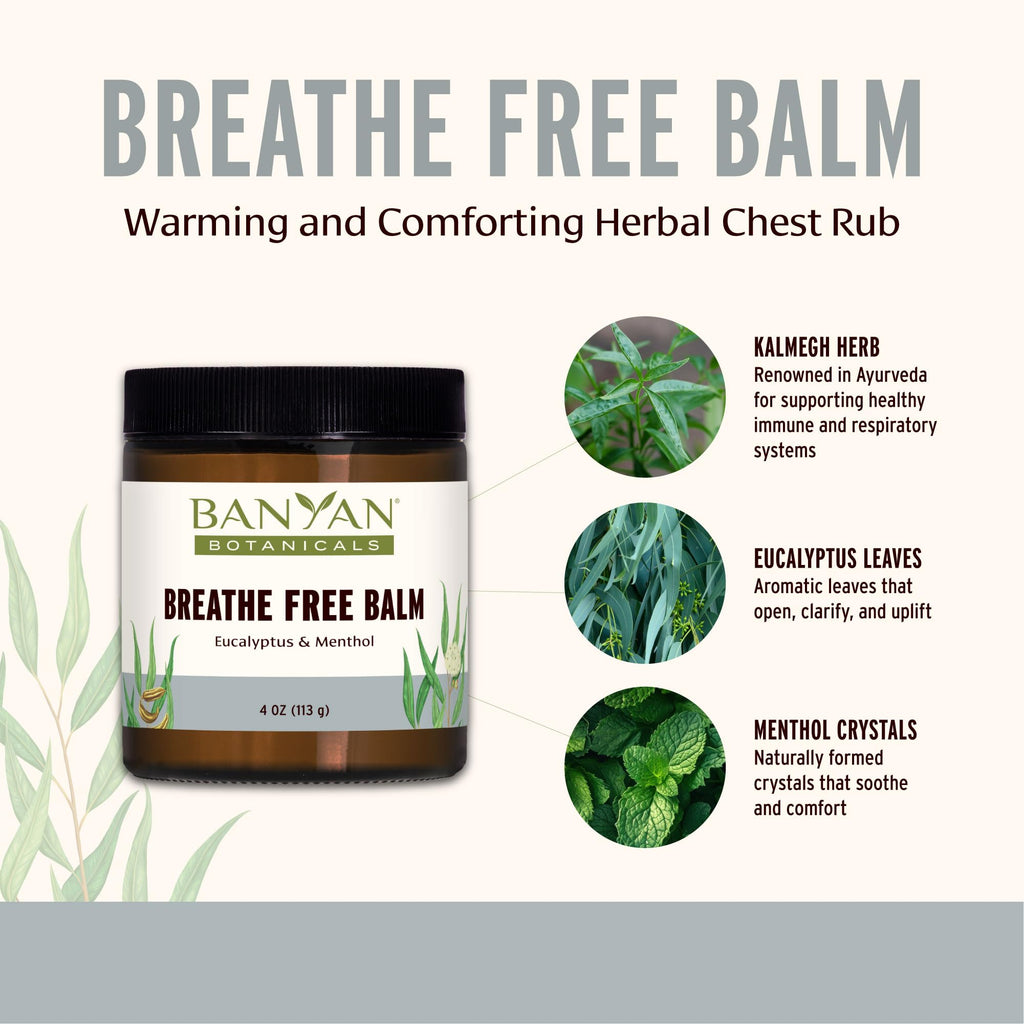 Banyan Botanicals Breathe Free Balm - 99% Organic, Natural Chest Rub with Eucalyptus & Menthol Crystals - for Respiratory Relief