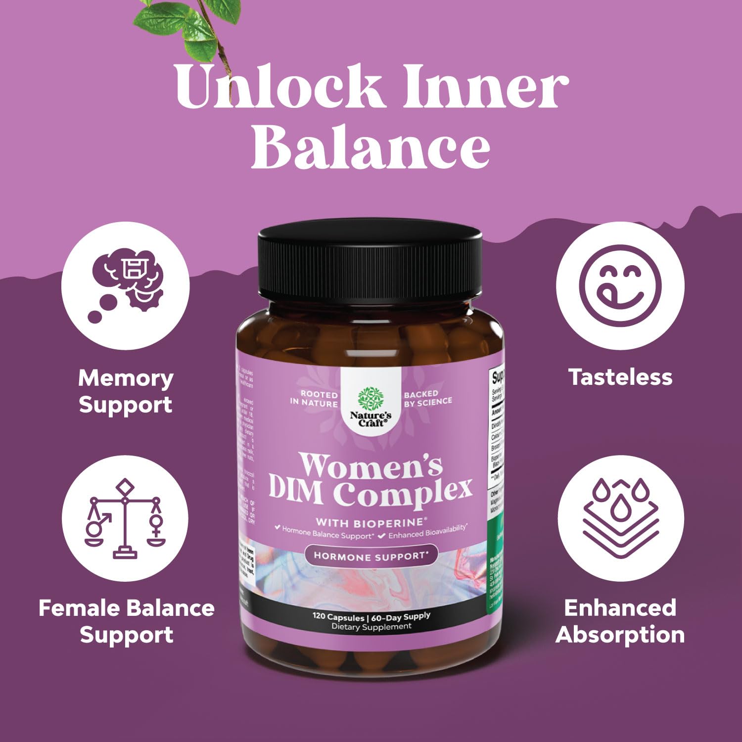Natures Craft Potent DIM Supplement for Women - Hormone Balance for Women with DIM and Black Pepper Menopause Support and PMS Re