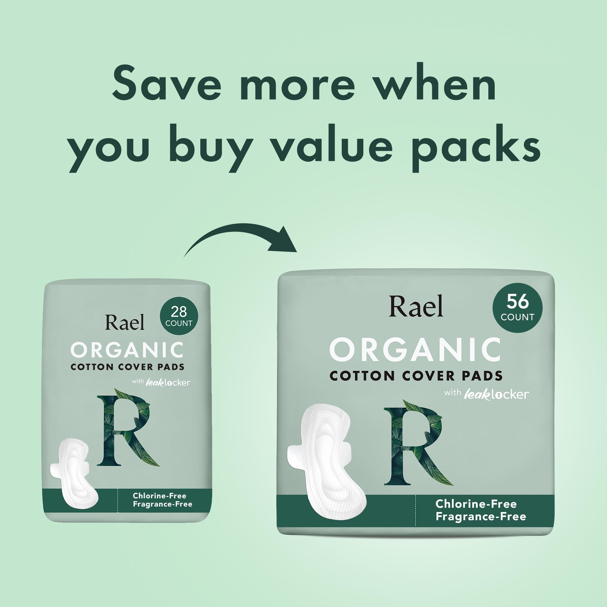 Rael Pads For Women, Organic Cotton Cover Pads - Regular Absorbency, Unscented, Ultra Thin Pads with Wings for Women (Regular, 2