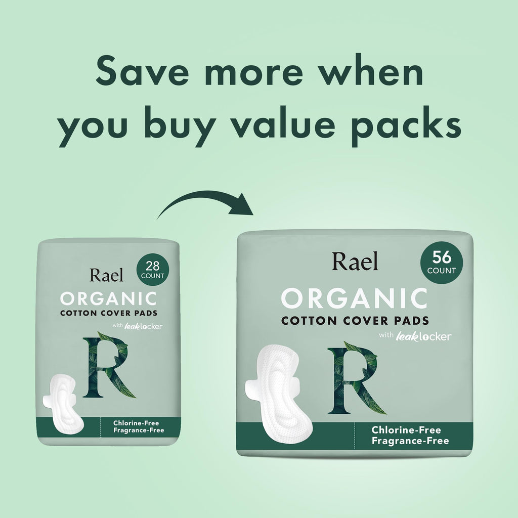 Rael Pads for Women, Organic Cotton Cover - Period Pads with Wings, Feminine Care, Sanitary Napkins, Light Absorbency, Unscented