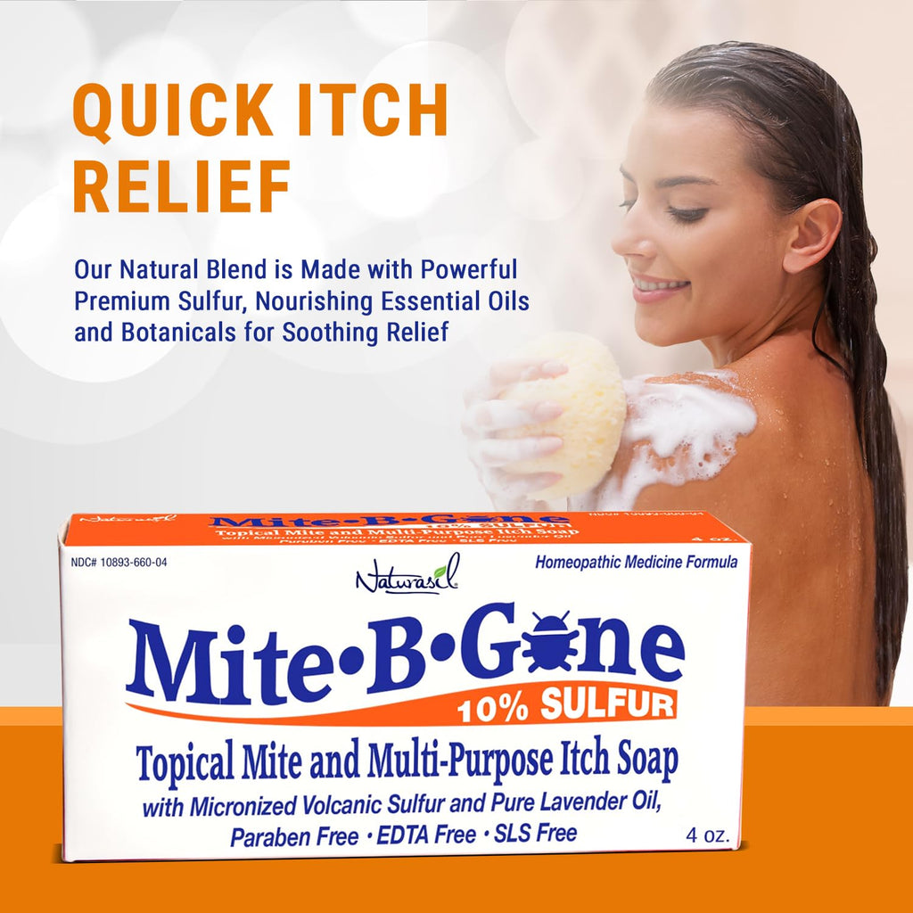 Mite-B-Gone Relief Soap - Fast Anti-Itch Soaps for Human Mites, Insect & Mosquito Bites, Itching & Discomfort | Kid Safe | Effec