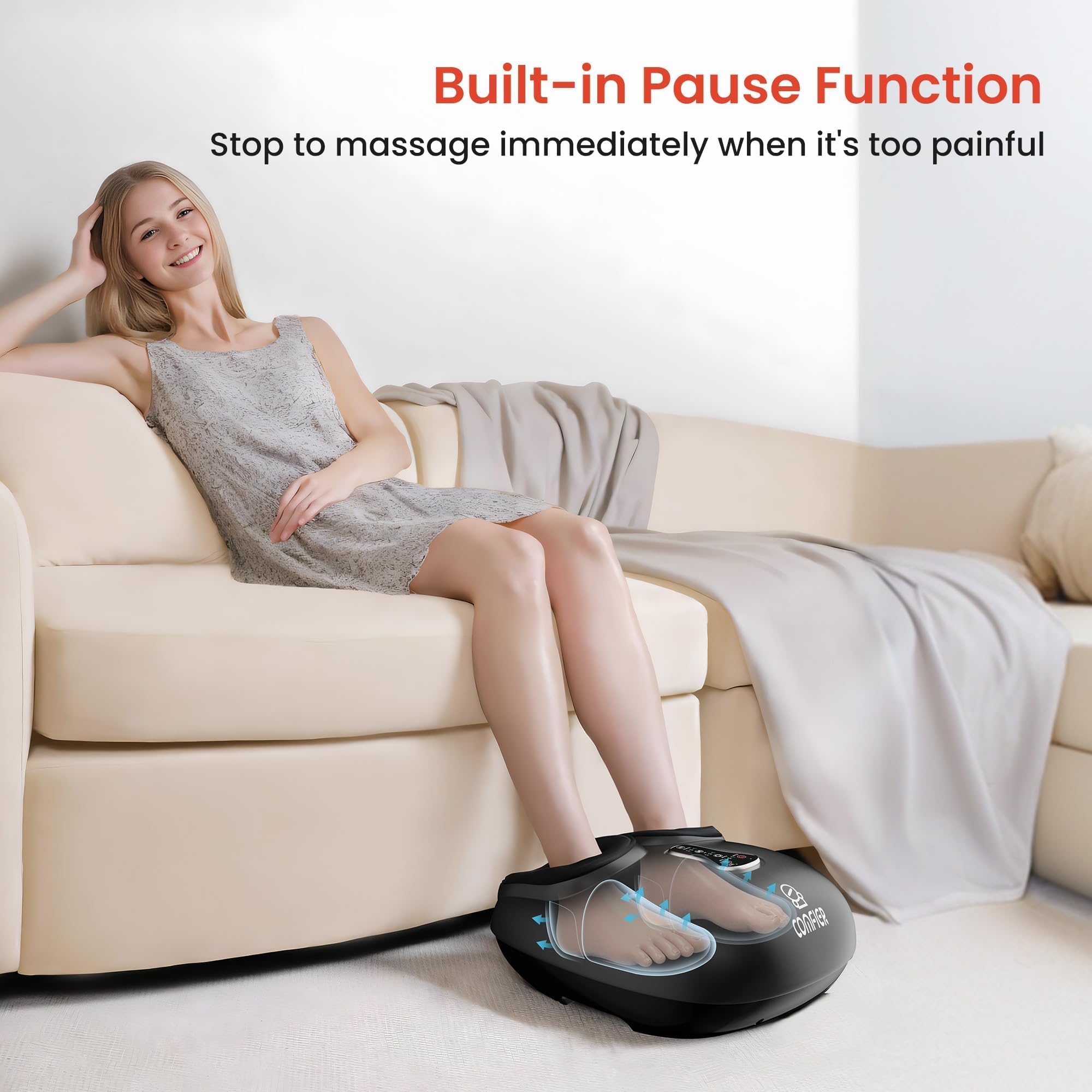 COMFIER 2024 Upgrade Shiatsu Foot Massager with Remote Control, Pause Function, Heat, Compression, Vibration for Neuropathy, Pla