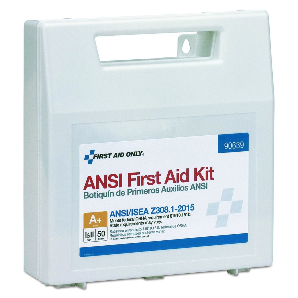 First Aid Only 90639 ANSI 2015 Compliant 50 Person Bulk Class A+, First Aid Kit, Plastic Case with Dividers