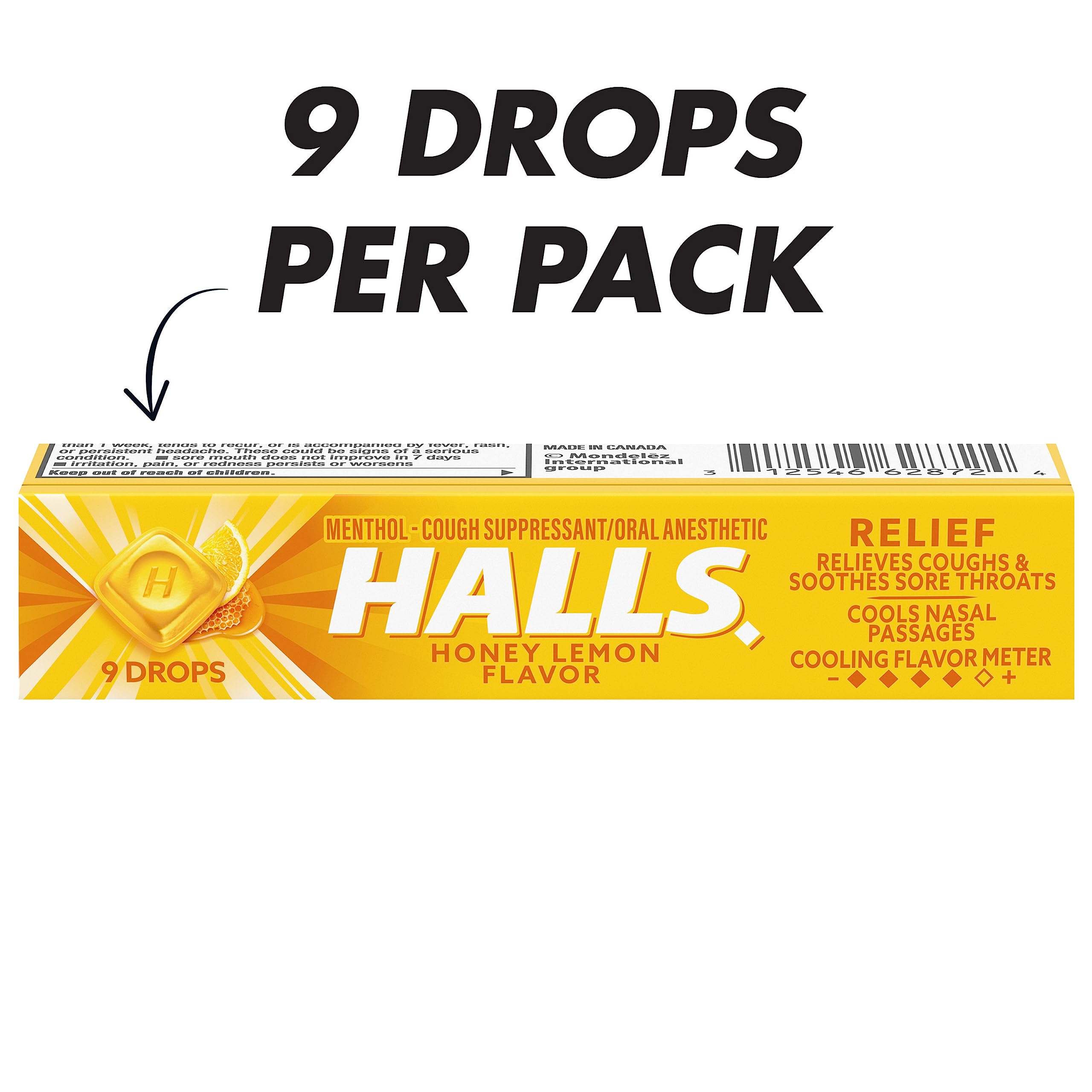 HALLS Relief Honey Lemon Cough Drops, 20 Packs of 9 Drops (180 Total Drops)
