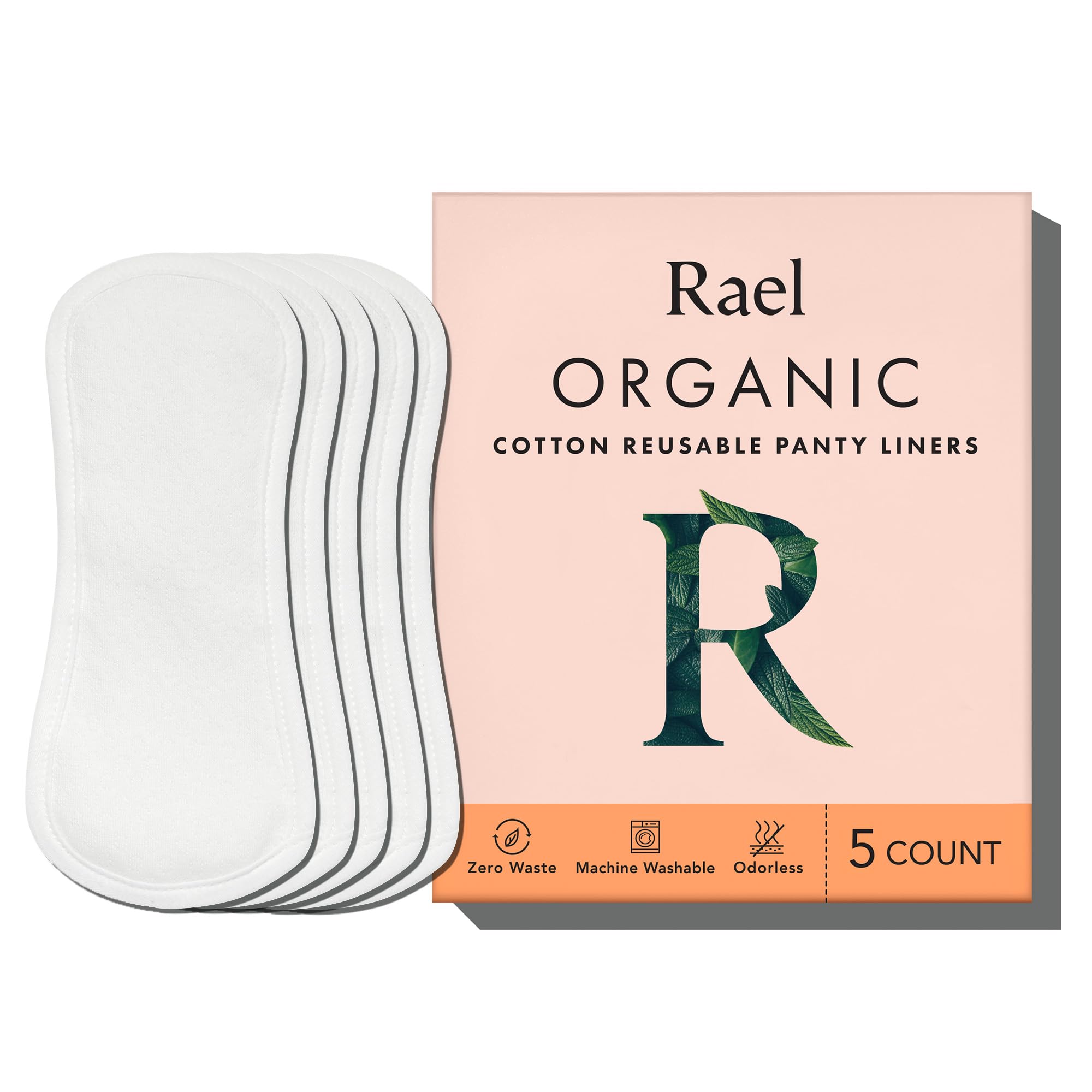 Rael Reusable Panty Liners Menstrual, Organic Cotton Cover - Postpartum Essential, Cloth Panty Liners for Women, Washable, Soft 