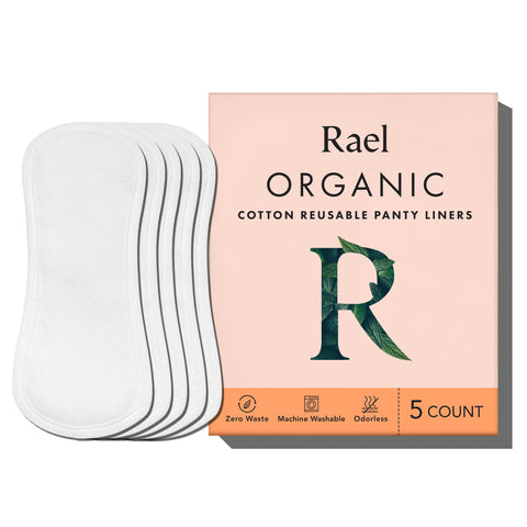 Rael Reusable Panty Liners Menstrual, Organic Cotton Cover - Postpartum Essential, Cloth Panty Liners for Women, Washable, Soft 