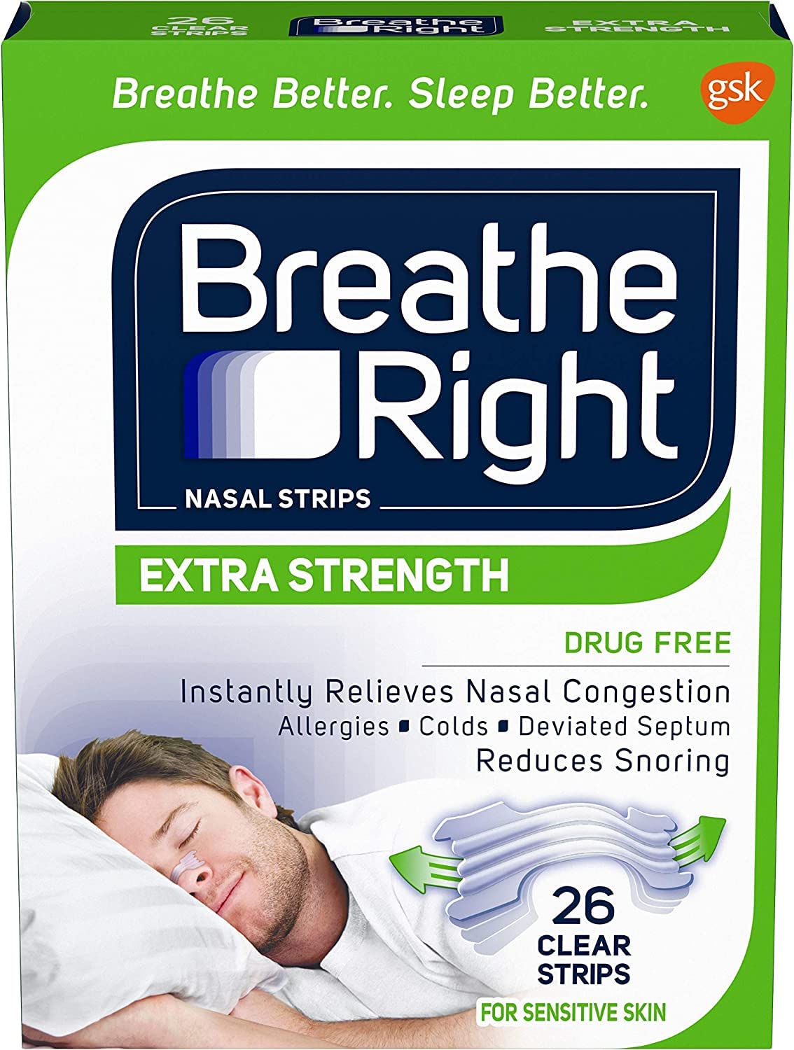 Breathe Right Nasal Strips Extra Clear for Sensitive Skin, 26 Count