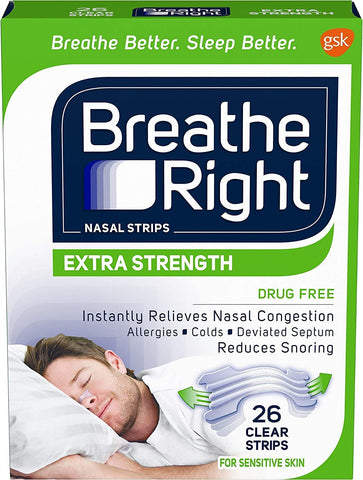 Breathe Right Nasal Strips Extra Clear for Sensitive Skin, 26 Count