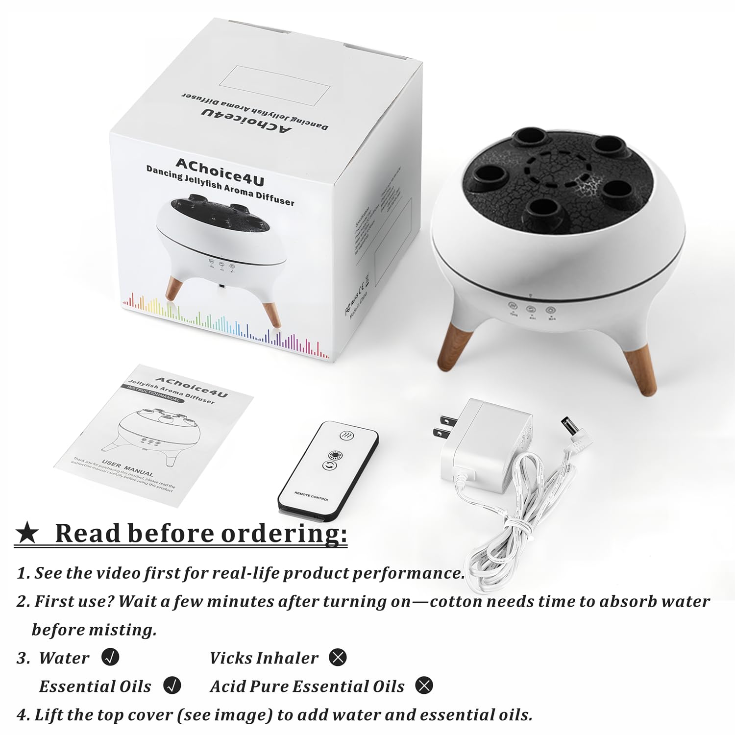 AChoice4U Essential Oil Diffuser 250ML Dancing Jellyfish Aromatherapy Diffuser Humidifier with 7 Colors LED Lights,Remote Contro
