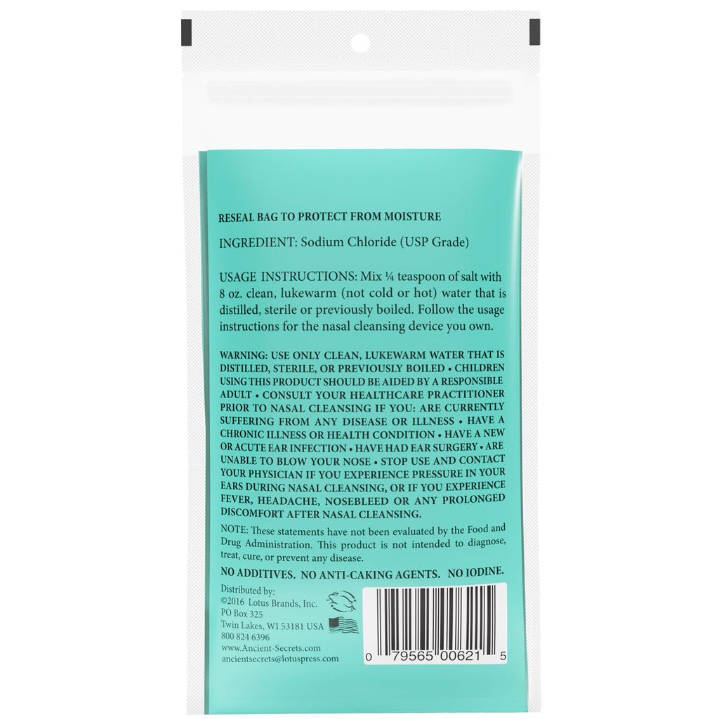 ANCIENT SECRETS Pure Cleansing Salt, Non-Iodized, 2-Pack - for Use with Ceramic or Travel Neti Pot, 8 Oz Ea