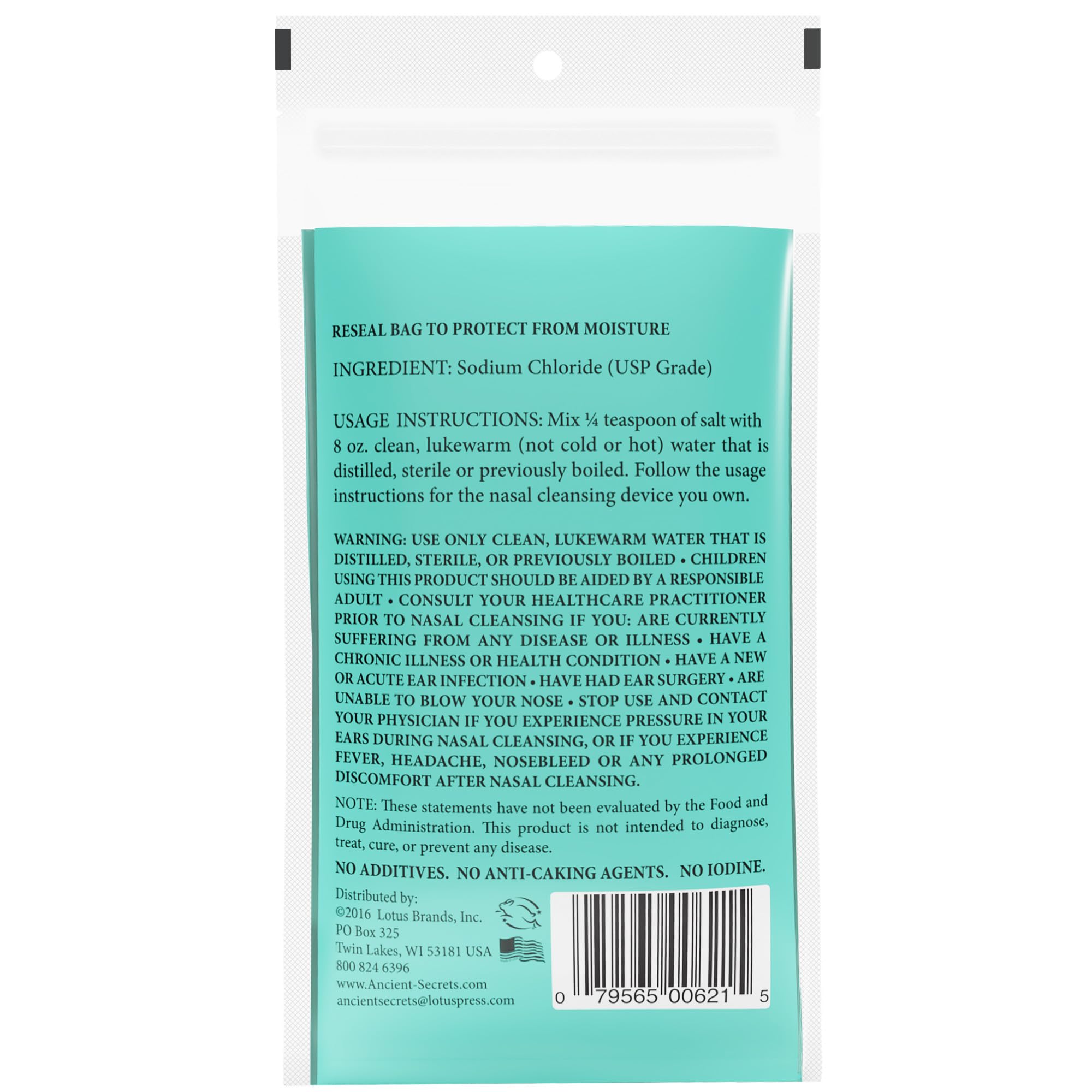 ANCIENT SECRETS Pure Cleansing Salt, Non-Iodized, 2-Pack - for Use with Ceramic or Travel Neti Pot, 8 Oz Ea