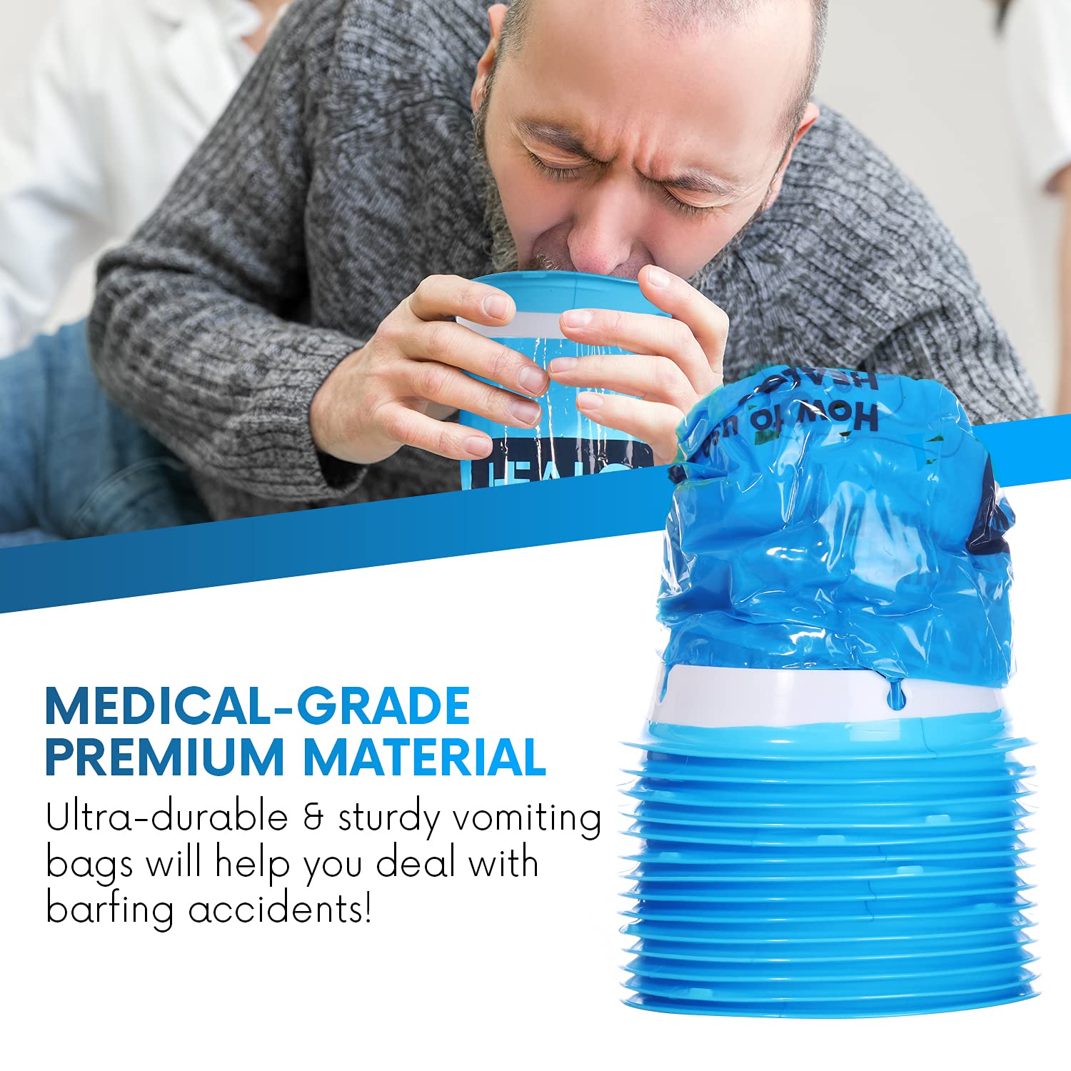 Hospital Vomit Bags - 24 Pack 1000ml Car Throw Up Bag - for Airsick Travel & Motion Sickness - Leak Resistant Medical Grade Puke