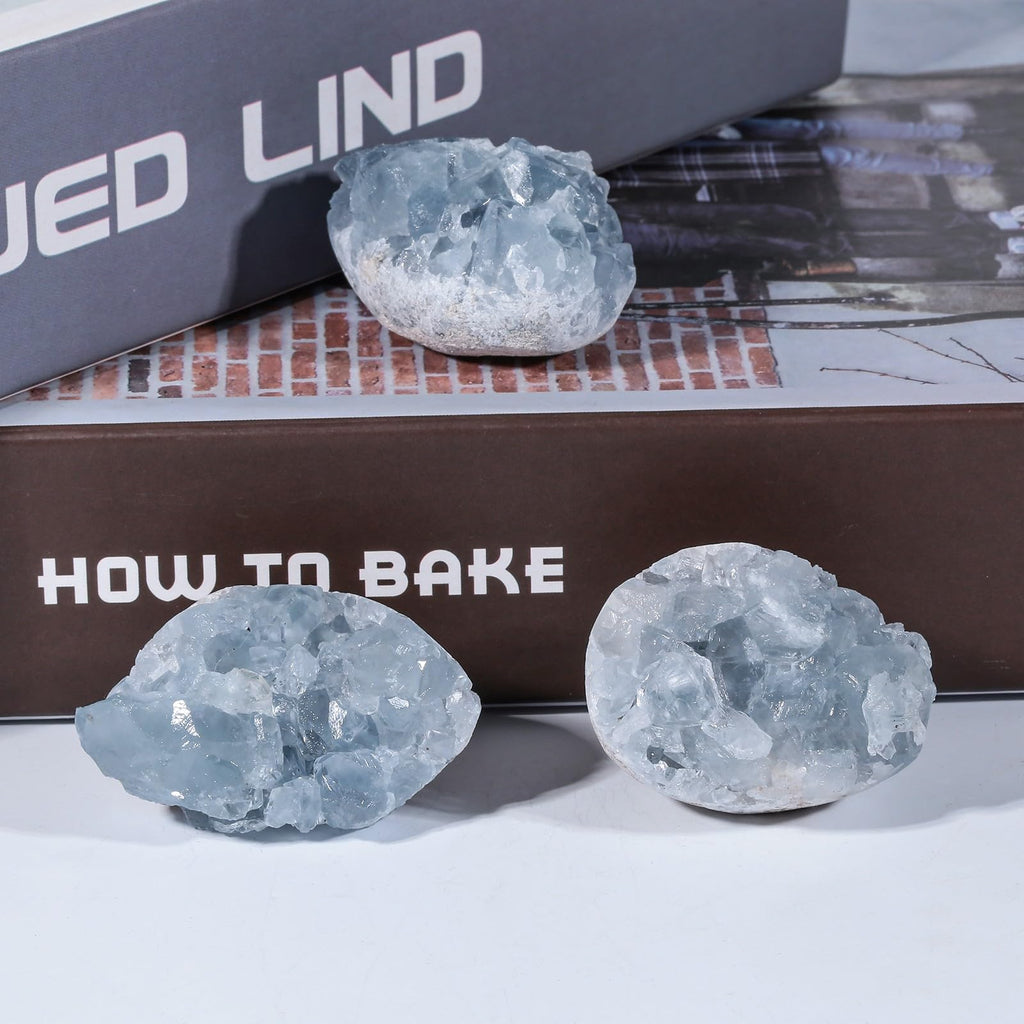 Rockcloud Natural Raw Blue Celestite Mineral Healing Crystal Cluster Geode Irregular Home Decoration Gemstone Specimen, 0.11-0.2