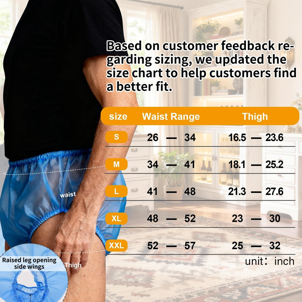 Florith Unisex Washable Adult Diaper Cover, Rubber Plastic Pants Waterproof Reusable, Advanced Anti-Leak Side Protection, Breath