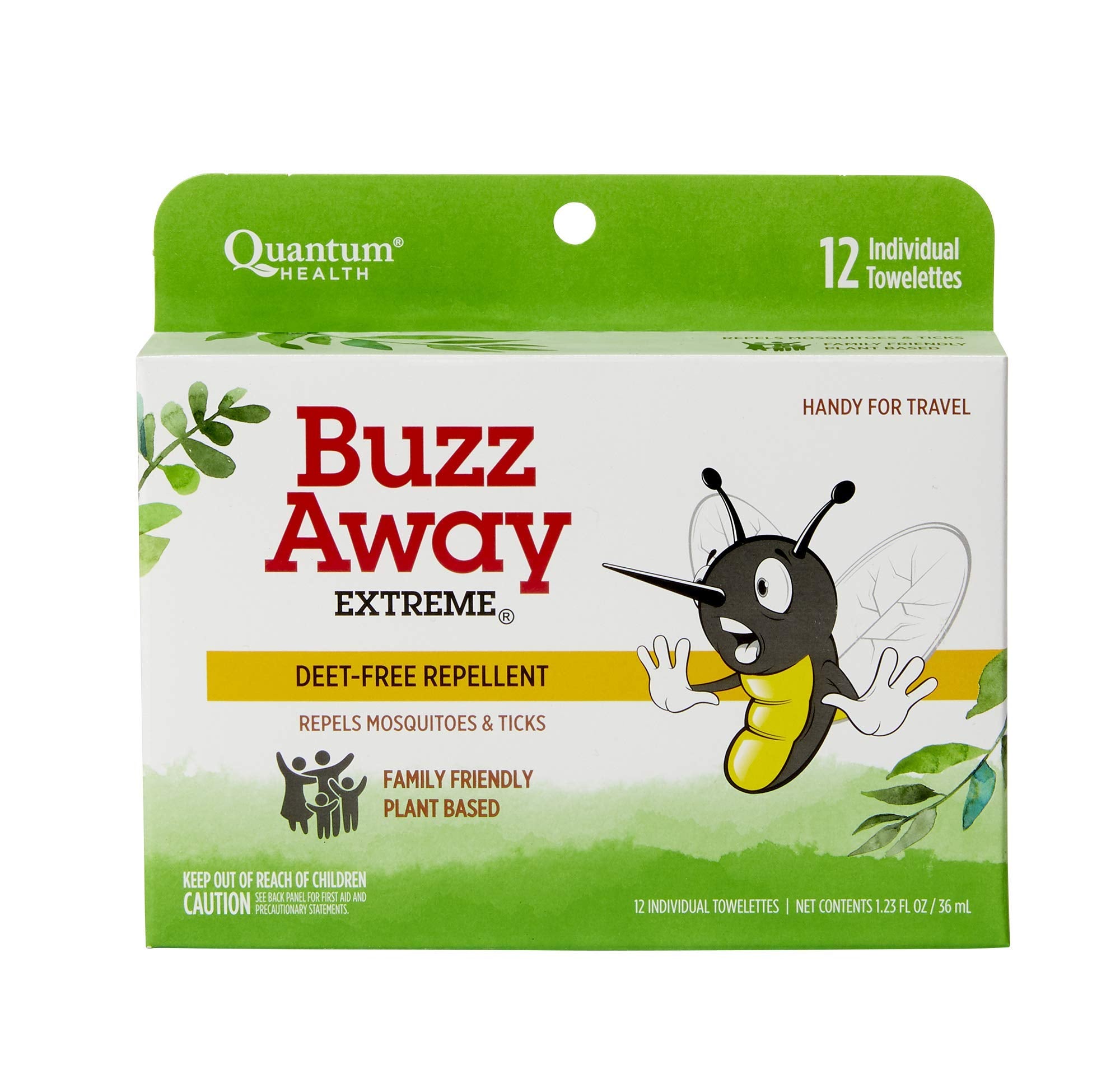 Quantum Health Buzz Away Extreme Towelettes - DEET-free Insect Repellent Wipes, Essential Oils - Pop Up Dispenser, Small Childre