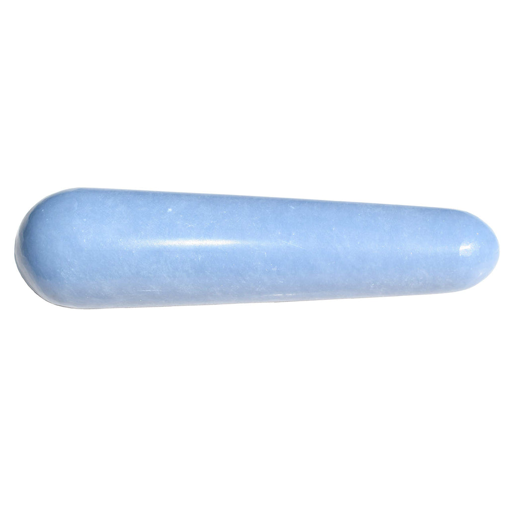 Charged 3.5 Angelite Crystal Massage Wand + Selenite Charging Heart Included (Healing Energy/Peaceful Calming Powerful)
