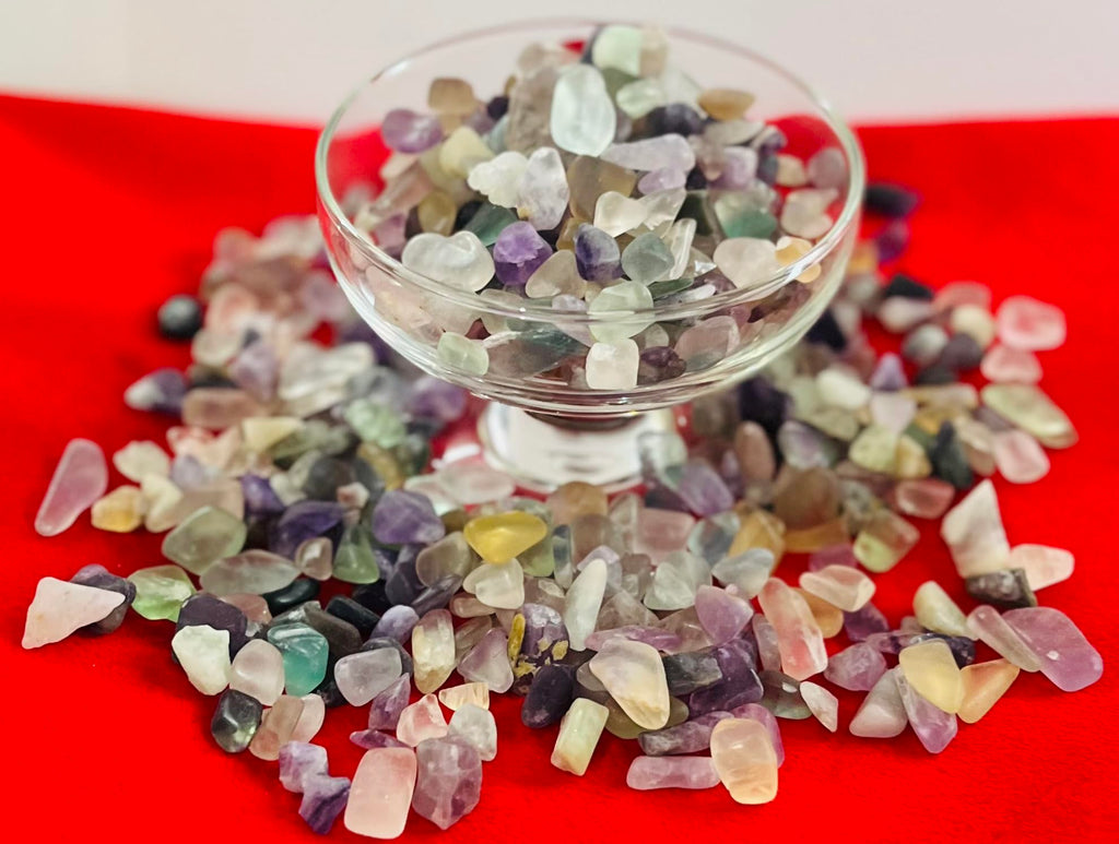 Indian Consigners Natural Crushed Polished Tumbled Gem Stone Chips, Decoration & Healing Crystals (Multi Fluorite)
