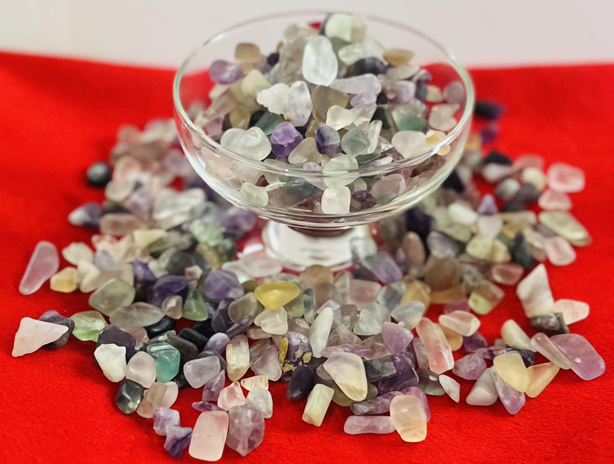 Indian Consigners Natural Crushed Polished Tumbled Gem Stone Chips, Decoration & Healing Crystals (Multi Fluorite)