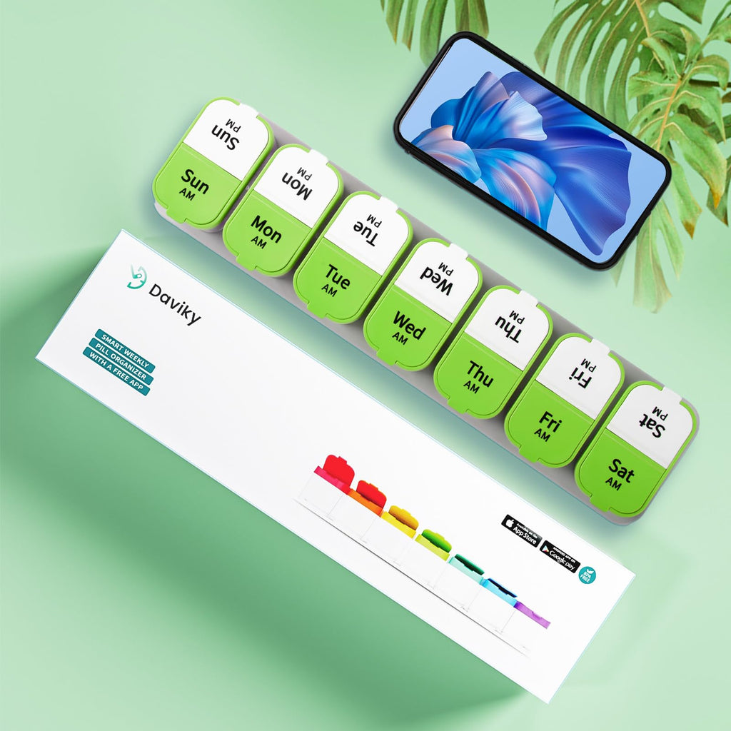 Daviky Large Weekly Pill Organizer 2 Times a Day, Extra Large Travel Pill Box 7 Day, Am Pm Twice Daily Pill Case, Pill Holder Co