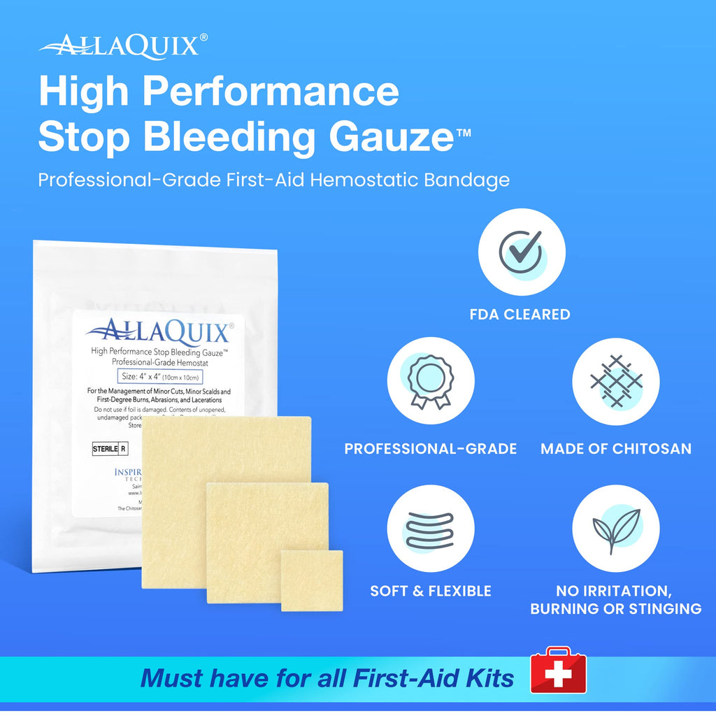 Combo Pack - AllaQuix Stop Bleeding Gauze (Pack of 5: 3 XL and 2 XXL Sizes) Professional-Grade First-Aid Hemostatic Gauze (Blood