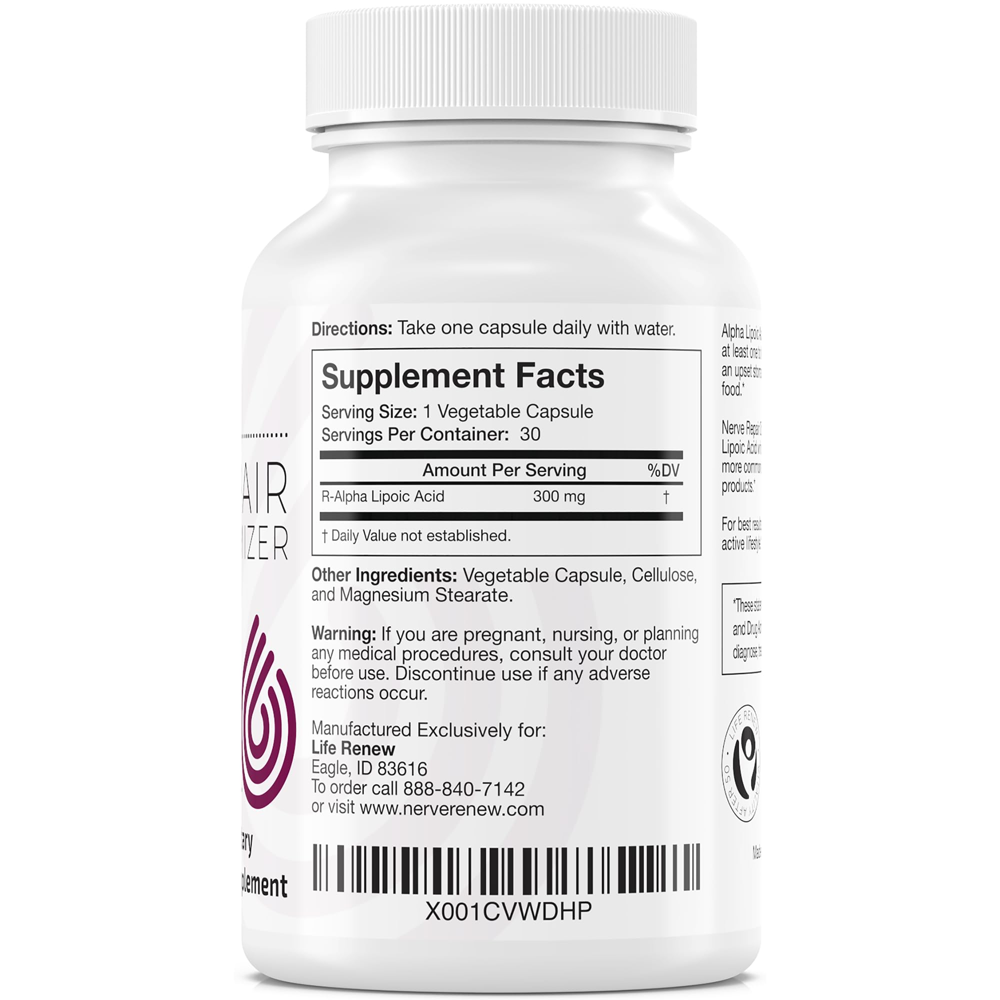 NERVE RENEW Optimizer, 3 Pack (90 Capsules) - 300 mg Stabilized R-Alpha Lipoic Acid per Capsule for Natural Nerve Discomfort Sup
