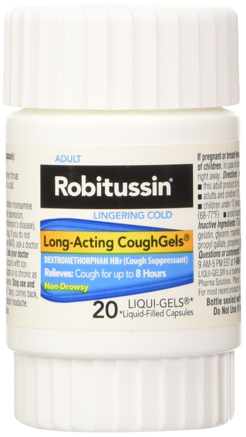 Robitussin Lingering Cold CoughGels Long-Acting 8-Hour Cough Suppressant (20-Count Liqui-Gel Capsules, Pack of 2)