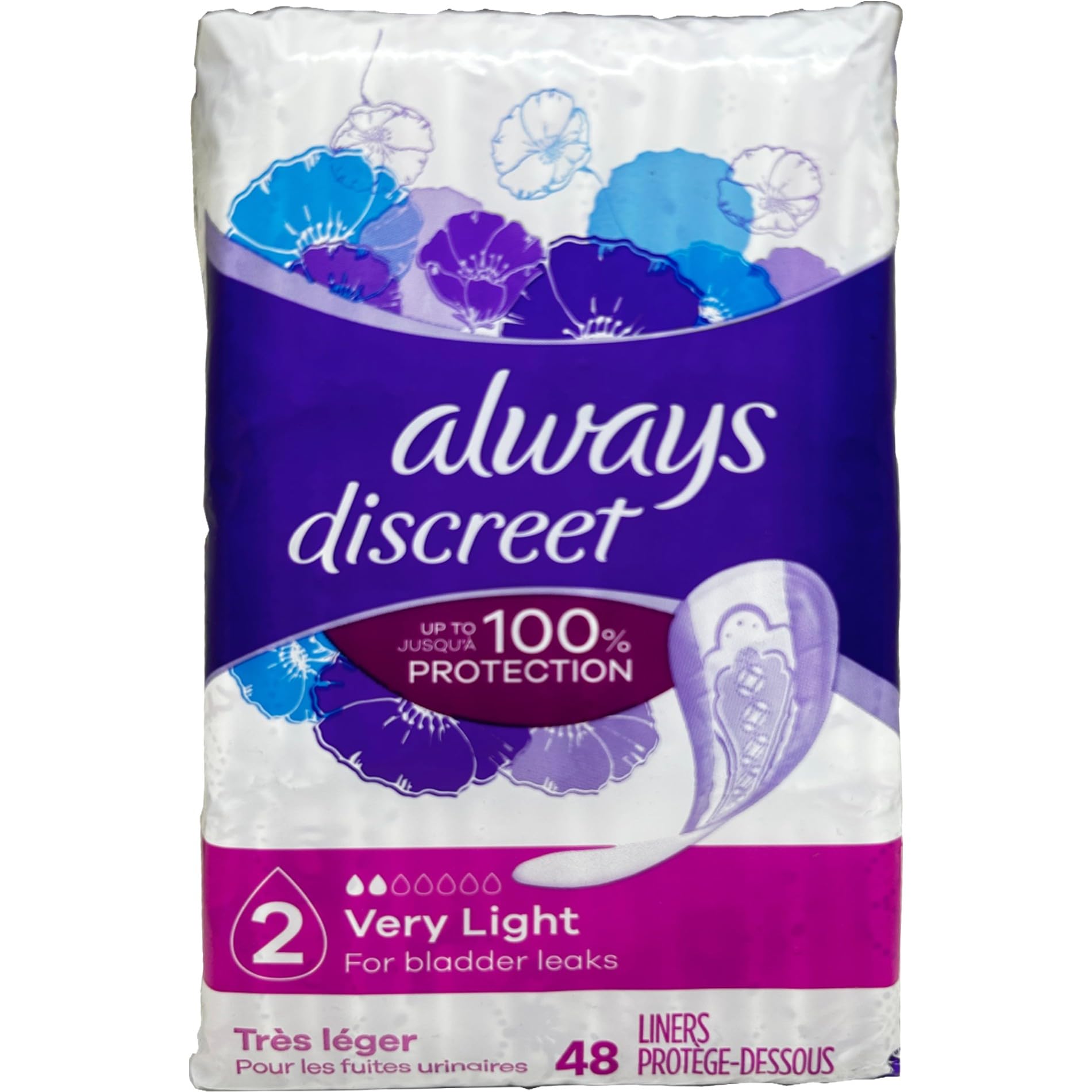 Always Discreet Incontinence Liners, Very Light Absorbency - 48 Ct Each Pack (4 Pack)
