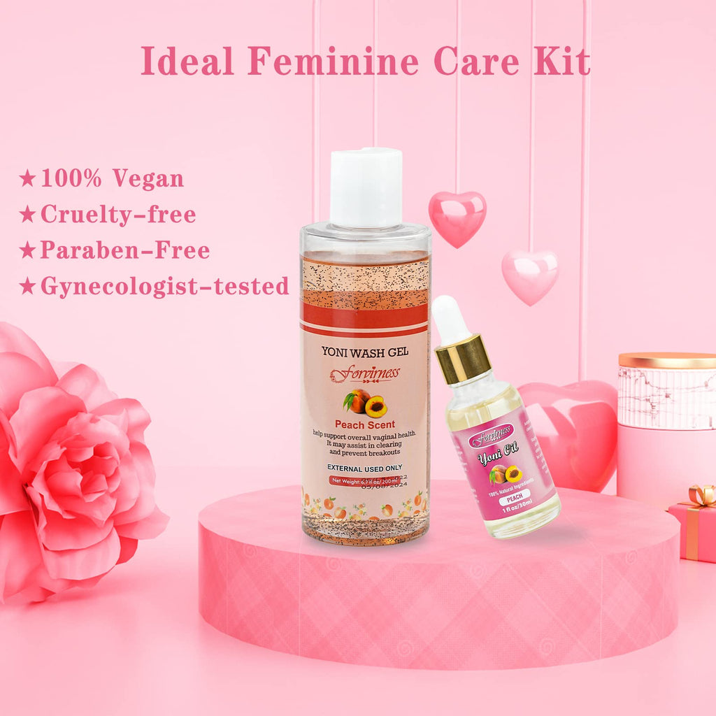 forvirness Natural Feminine Wash Yoni Oil Set, Vaginal Wash with Cleaning Factor, Yoni Wash for Women pH Balance,1 fl.oz Peach F