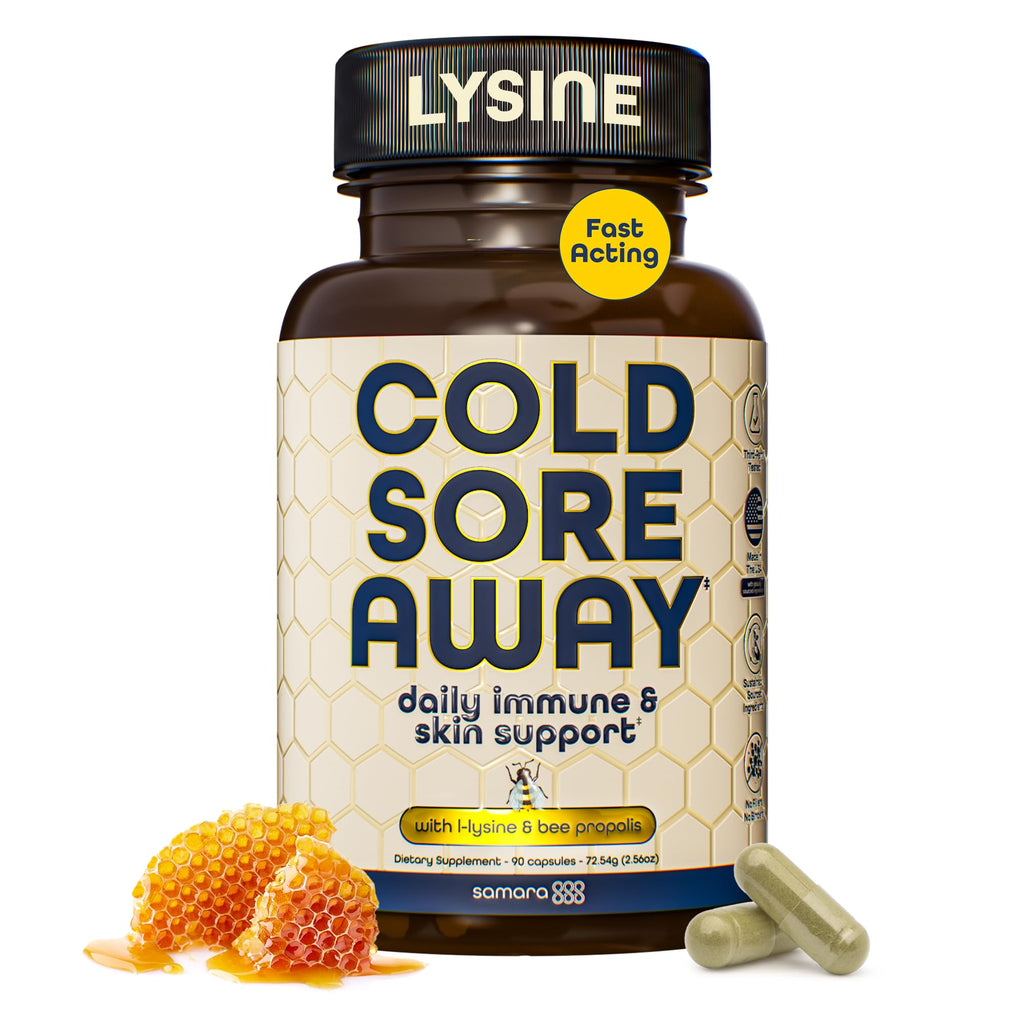 Samara 888 L Lysine Cold Sore Treatment Support, Herbal Cold Sore Supplement w/Zinc Picolinate, Olive Leaf Extract, Beta Glucan,