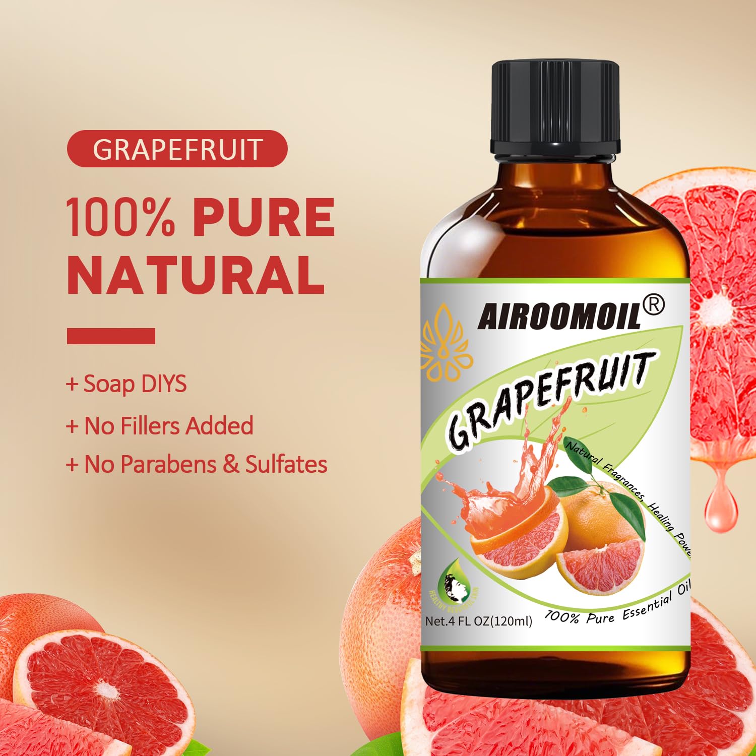 Pure Grapefruit Essential Oil - Fresh Citrus Scent Aromatherapy for Diffusers, Candle Soap Making, Massage Oil 4 Fl Oz