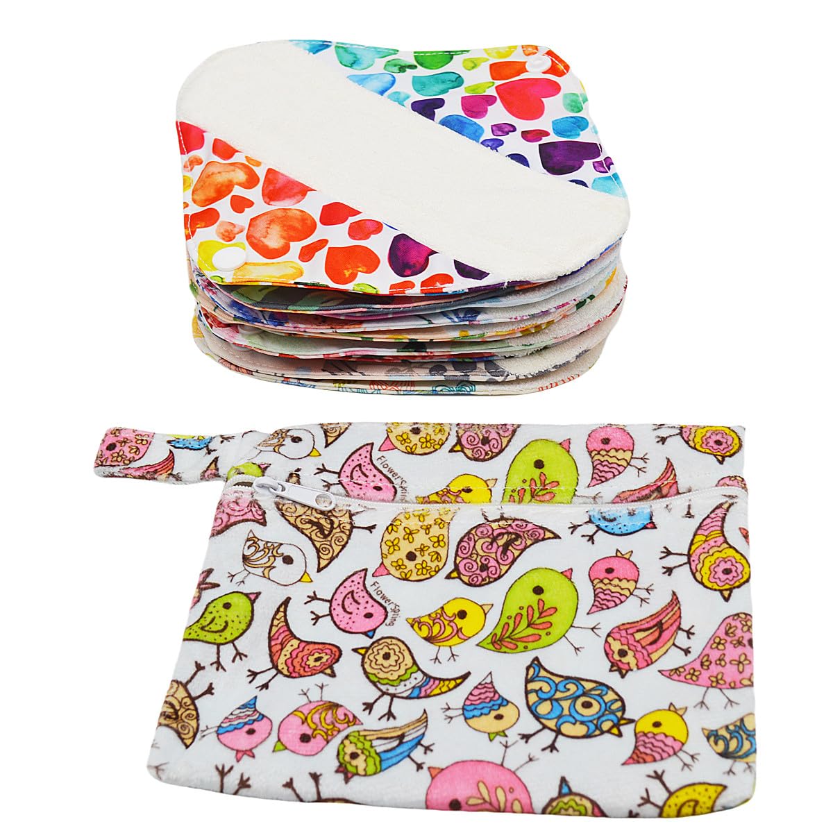 ReUseLife 12 Pieces Cloth Menstrual Pads,Reusable Sanitary Pads,Size 8 inch Panty Liner,Unscented