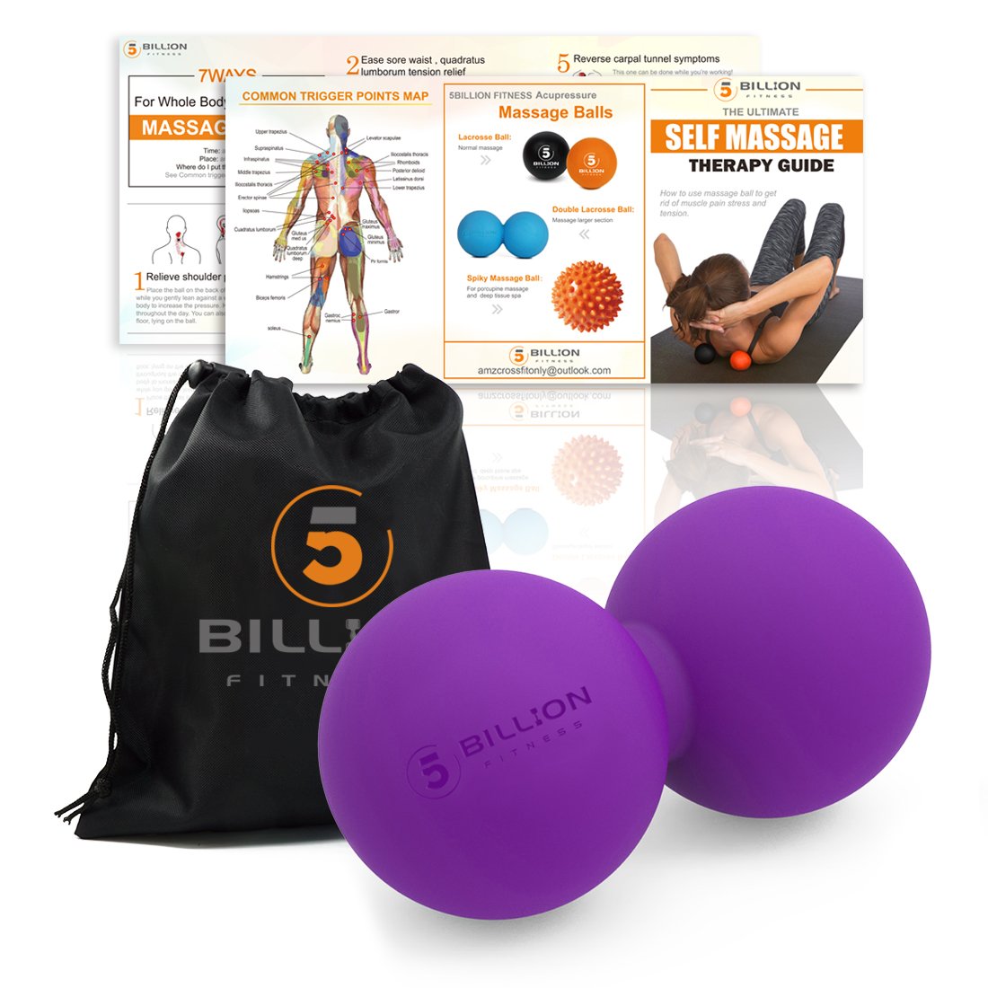 5BILLION FITNESS Peanut Massage Ball,Double Lacrosse Ball and Mobility Massage Ball for Physical Therapy - Deep Tissue Massage T