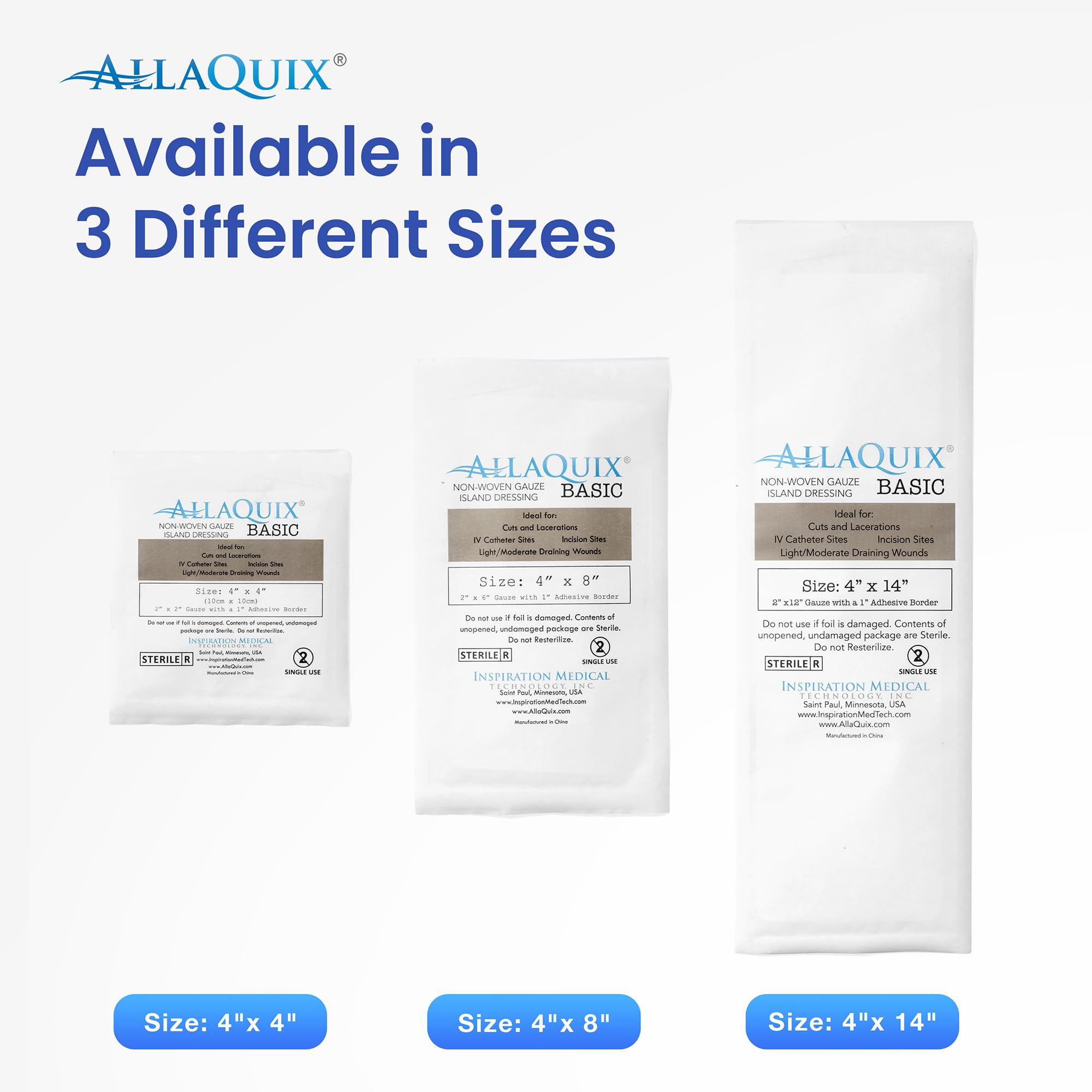 AllaQuix Basic Non-Woven Gauze Island Dressing 4    x 8    (Box of 25) Advanced Wound Care - Medical-Grade Adhesive Gauze Pads
