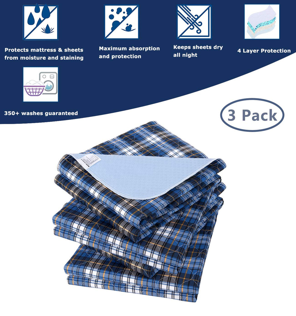 Non-Slip Bed Pads for Incontinence Washable (18 x 24|3 Pack),Waterproof Bed Pads, Kids Washable Incontinence Bed Pads for Kids A