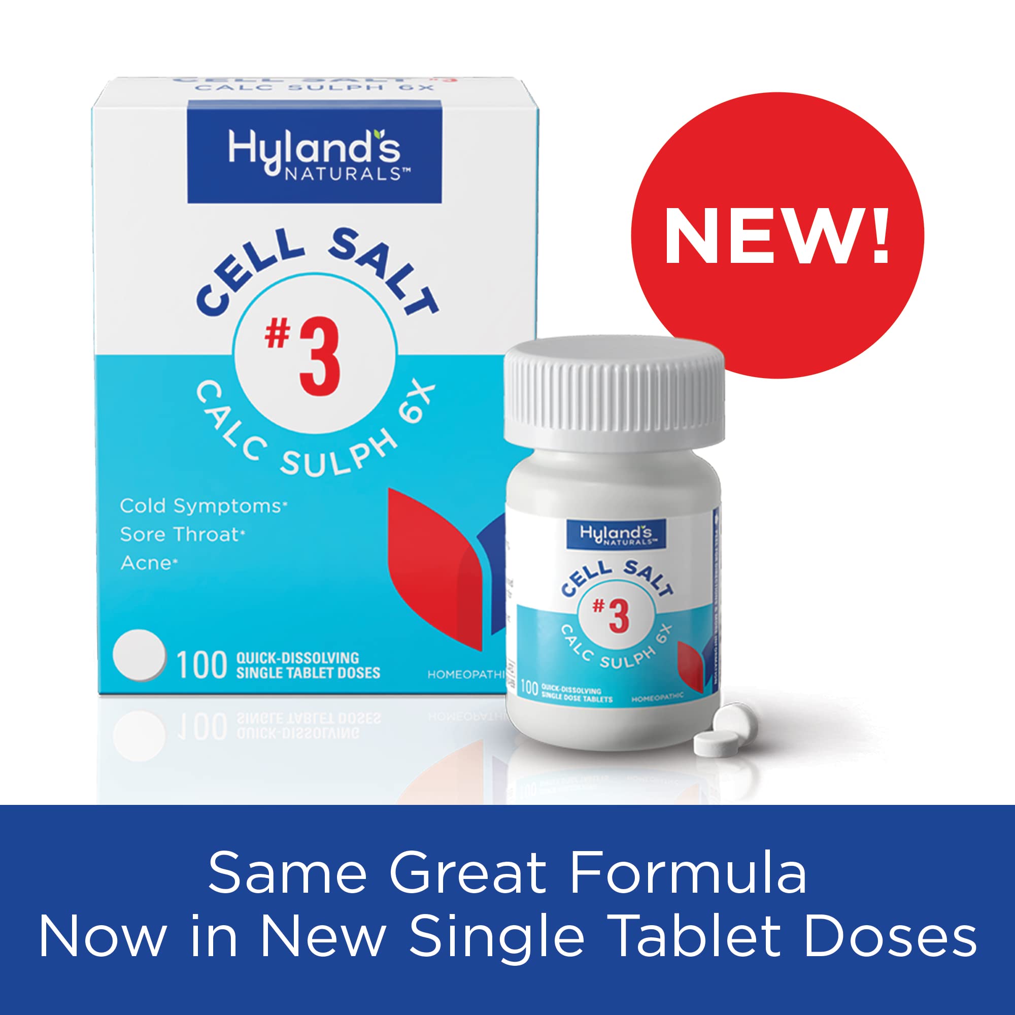 Hylands Cell Salt No. 3 Calc Sulph 6X Tablets, Cold Relief, Natural Homeopathic Relief of Colds, Sore Throat, Acne, Quick Disso