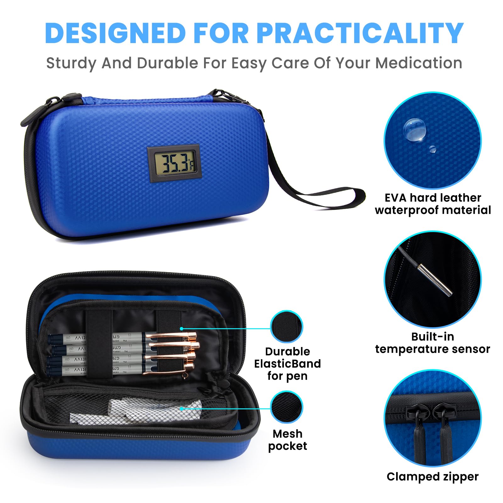 MOSKESON 24h Insulin Cooler Travel Case - TSA Approved Medication Diabetic Cooler for Travel with Thermometer Temperature Displa