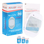 Transparent Film Dressing, 4'' x 4 3/4'' Box of 50 - Waterproof Wound Bandage Adhesive Patches, Post Surgical Shower or IV Shiel