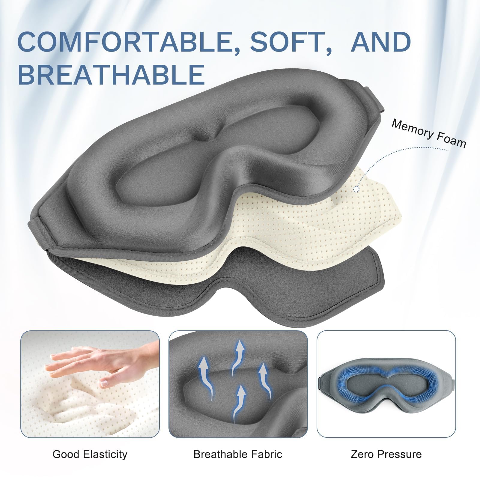 FlyCoco 99% Fully Block Out Light Eye Sleep Mask, 3D Deep Contoured Eyes Cover Zero Pressure, Long Lash Extension Eyes Mask with