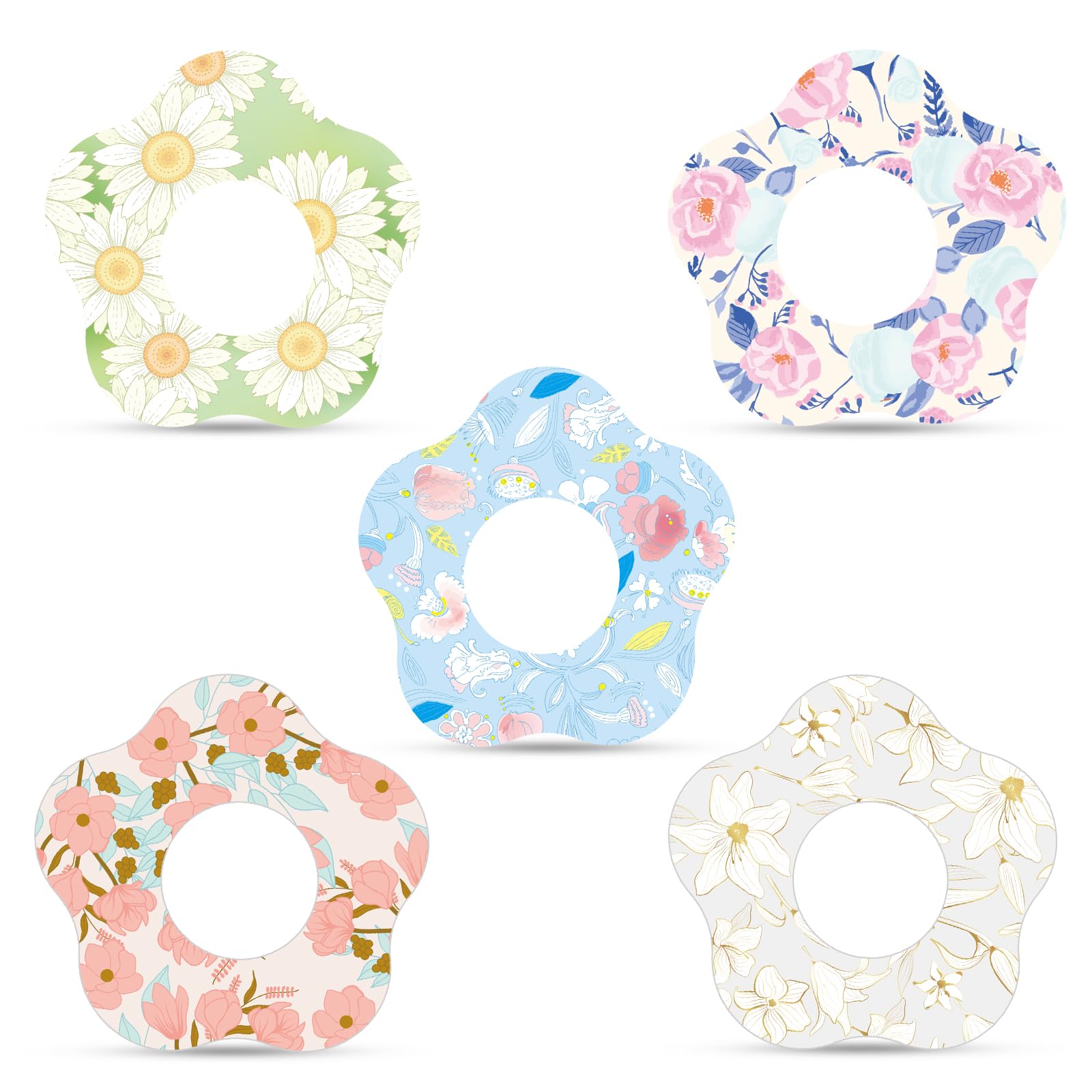 25pcs Flower Theme Adhesive Patches for Libre 2, Breathable Flower Sensor Covers CGM Overpatches Waterproof Sweatproof Monitor S
