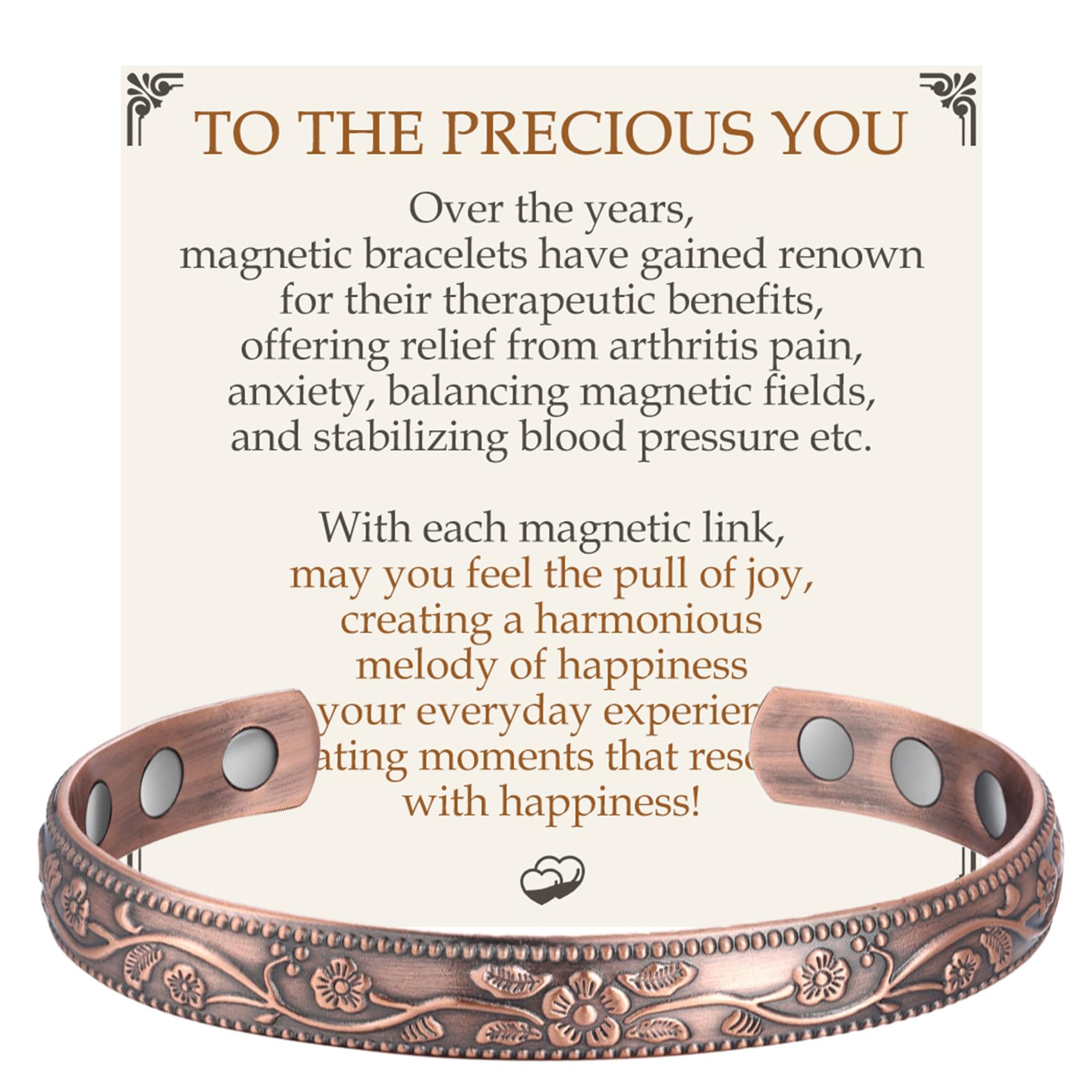 Feraco Copper Bracelet for Women, Ultra Strength Magnetic Bracelets, 99.99% Pure Copper Cuff Bangle with 3500 Gauss Neodymium Ma