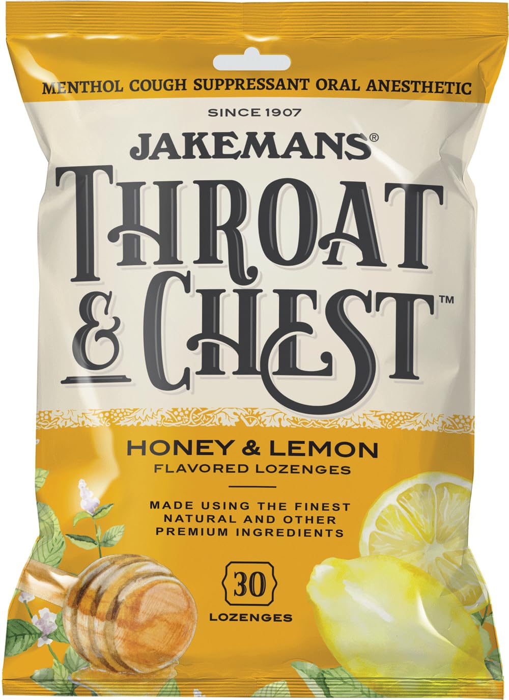 Jakemans Honey and Lemon Throat & Chest Lozenges Cough Drops - Cough, Sore Throat and Seasonal Distress Soothing Relief - Liquid